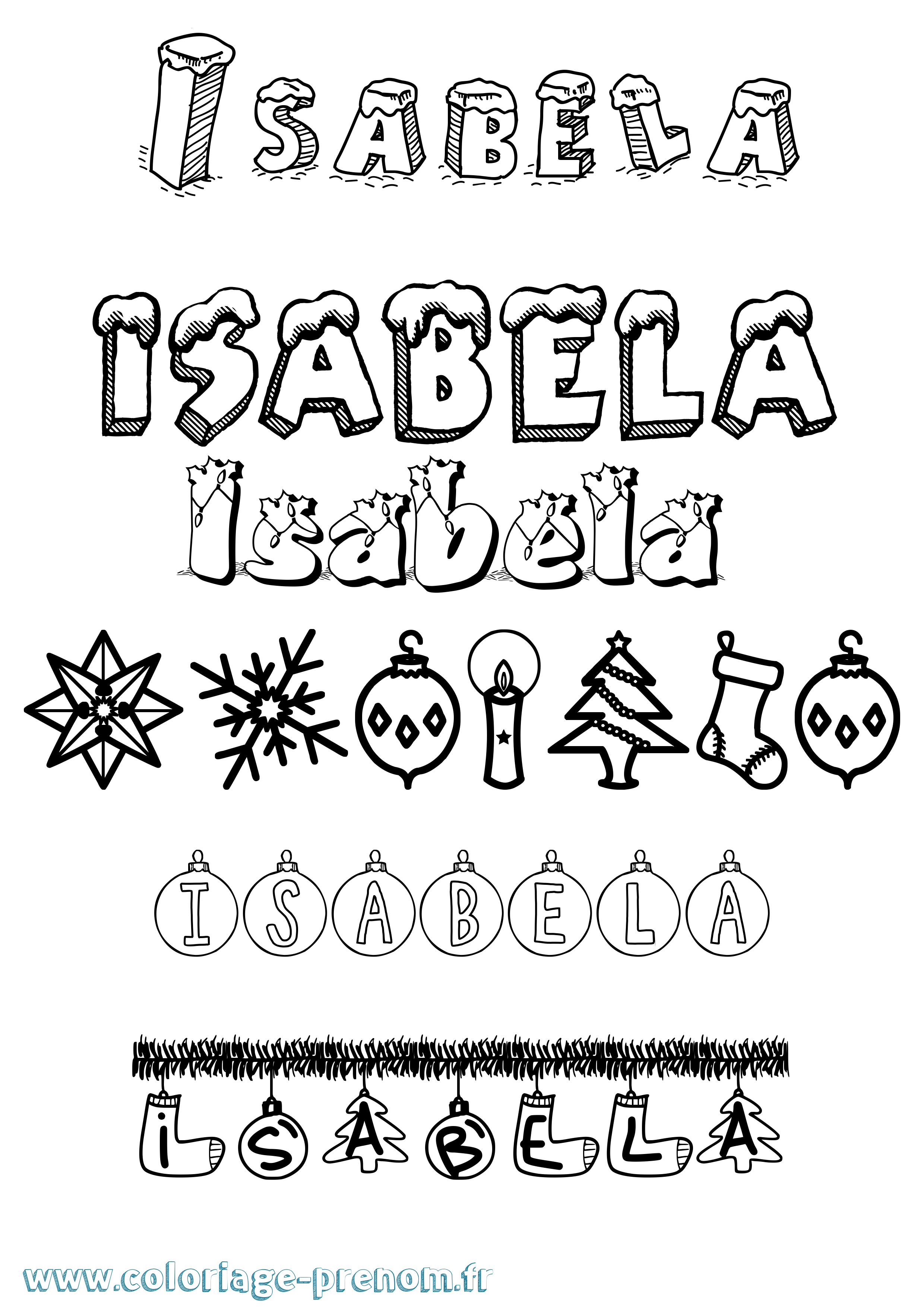Coloriage Isabela Noël Coloriage prénom Isabela Noël