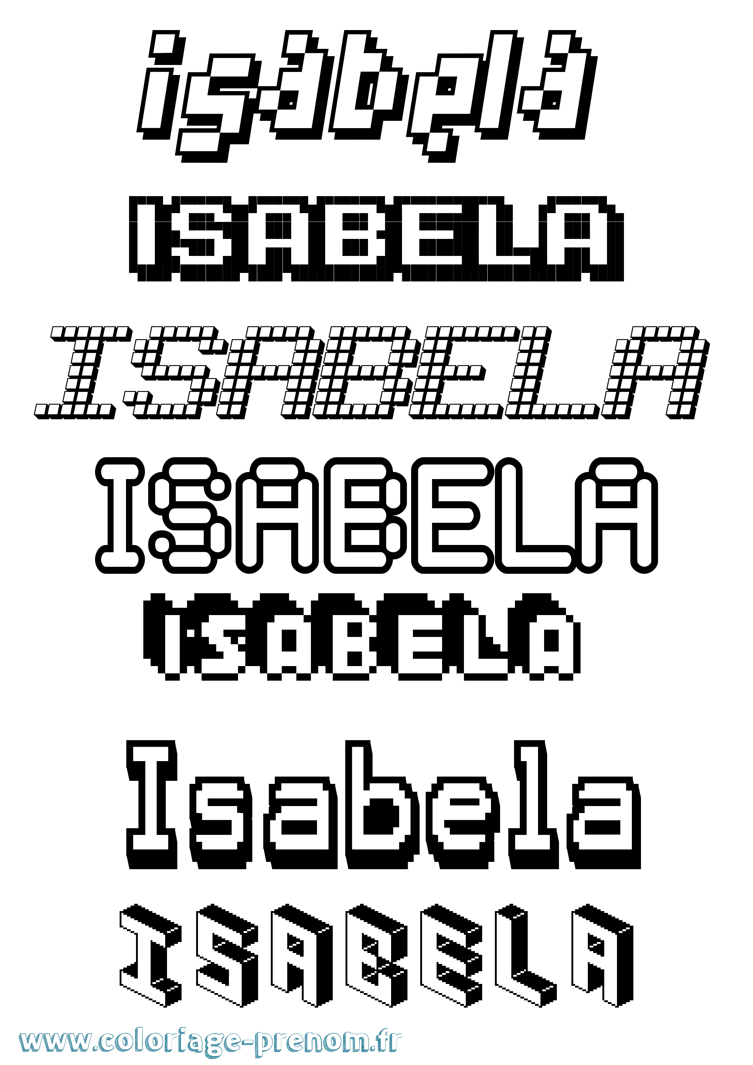 Coloriage prénom Isabela Pixel