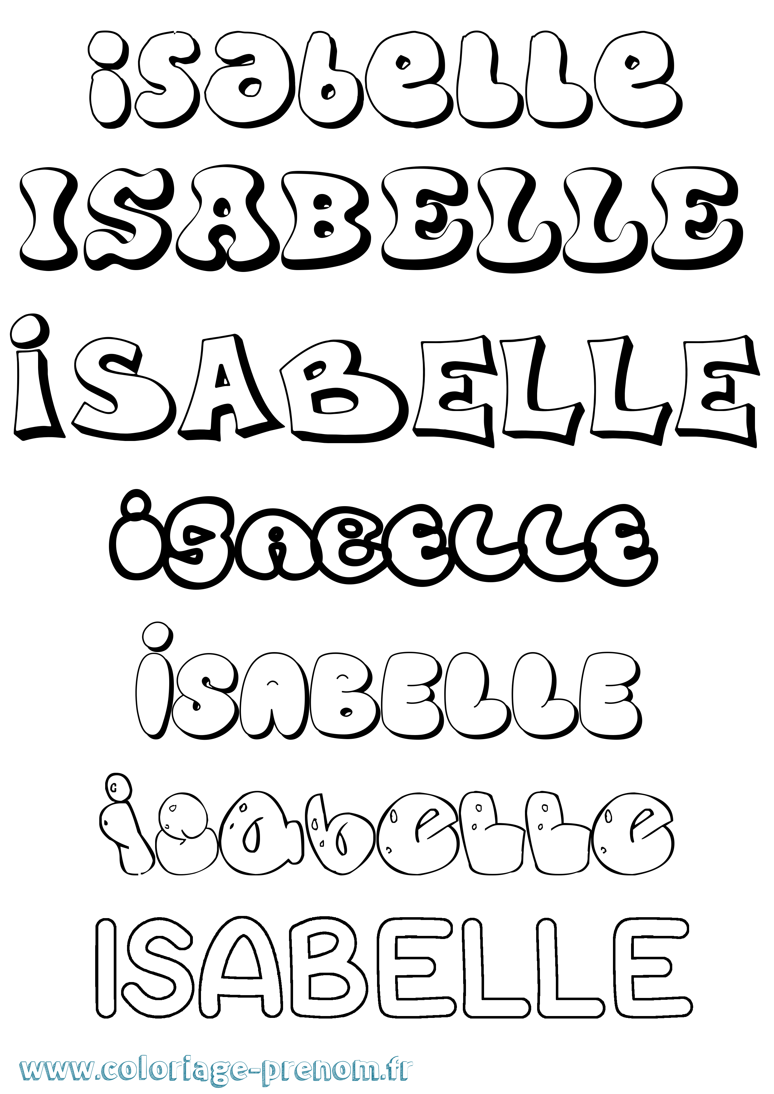 Coloriage prénom Isabelle Bubble