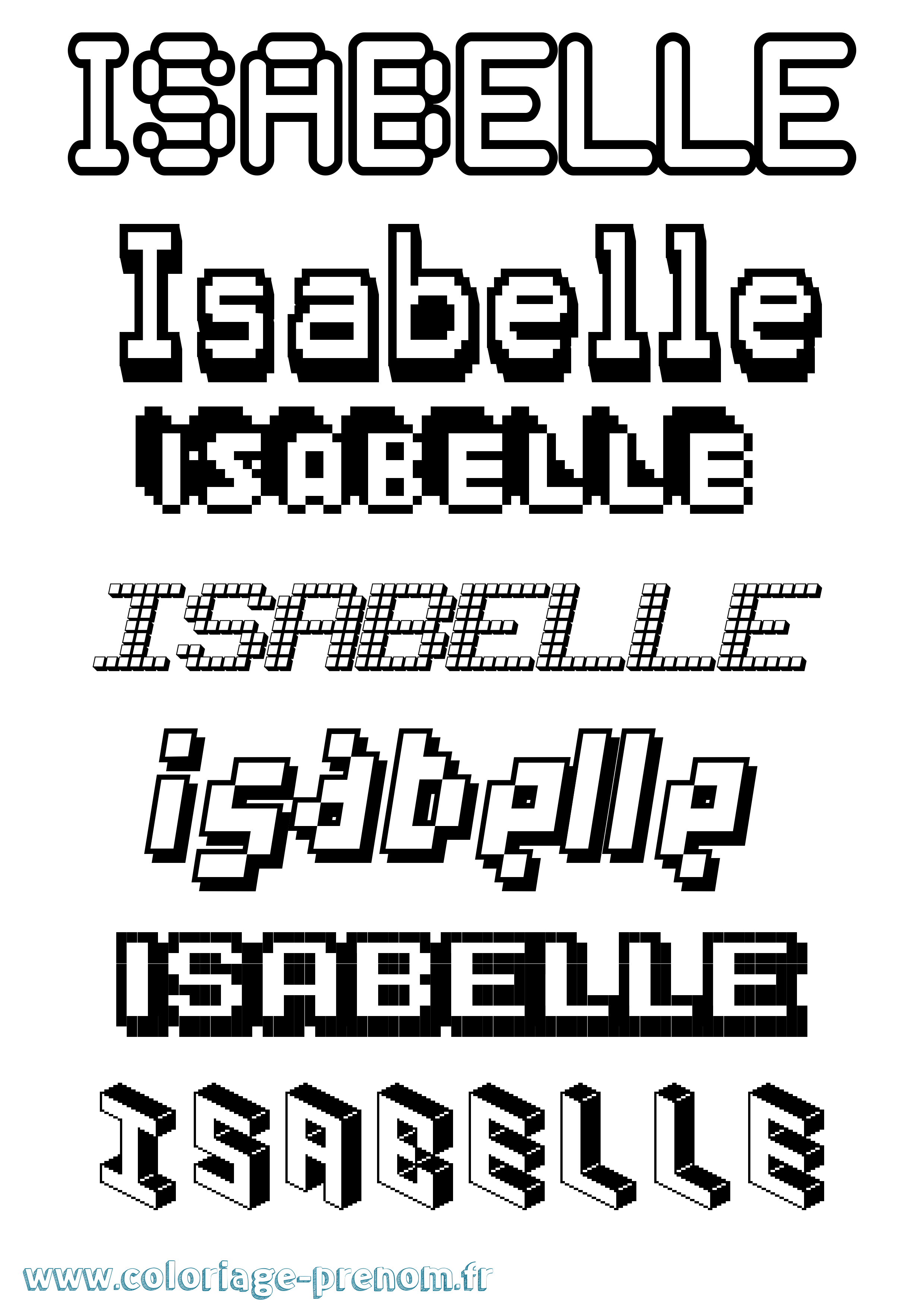 Coloriage prénom Isabelle Pixel