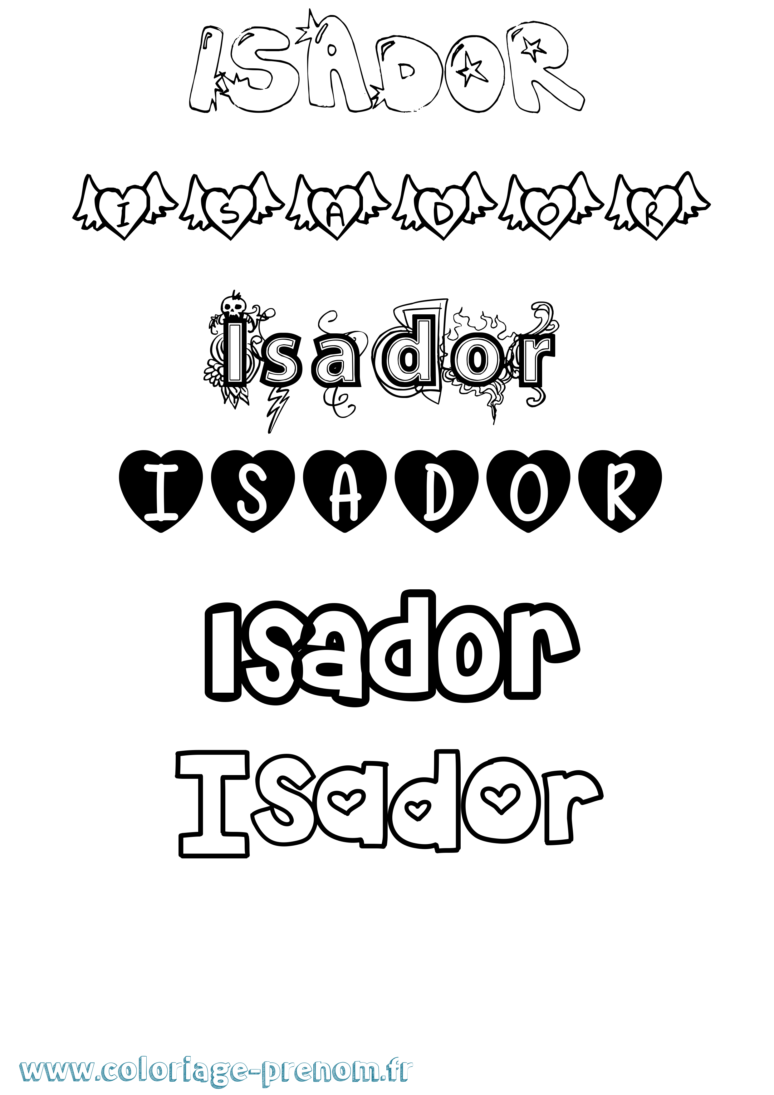 Coloriage prénom Isador Girly