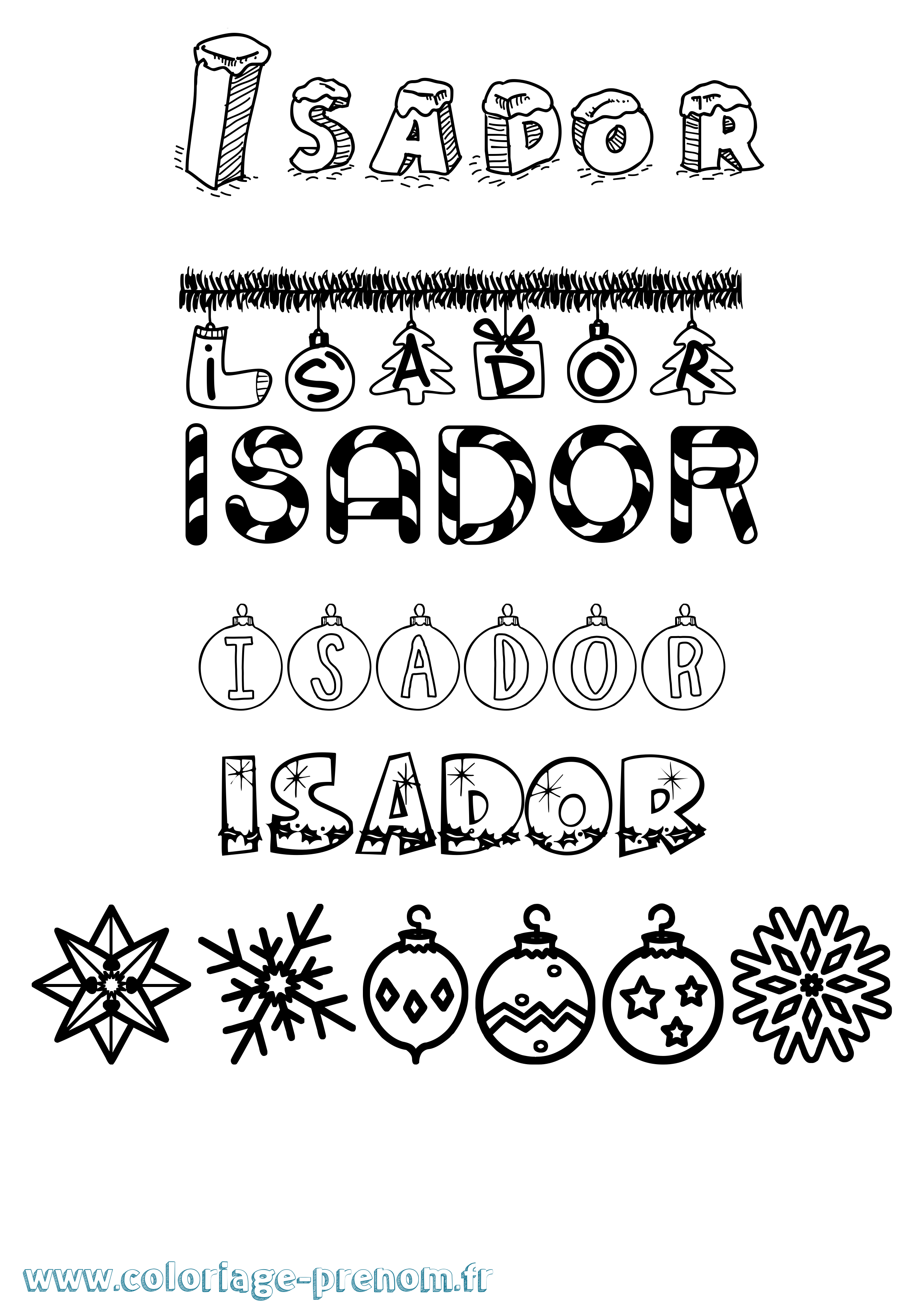 Coloriage prénom Isador Noël