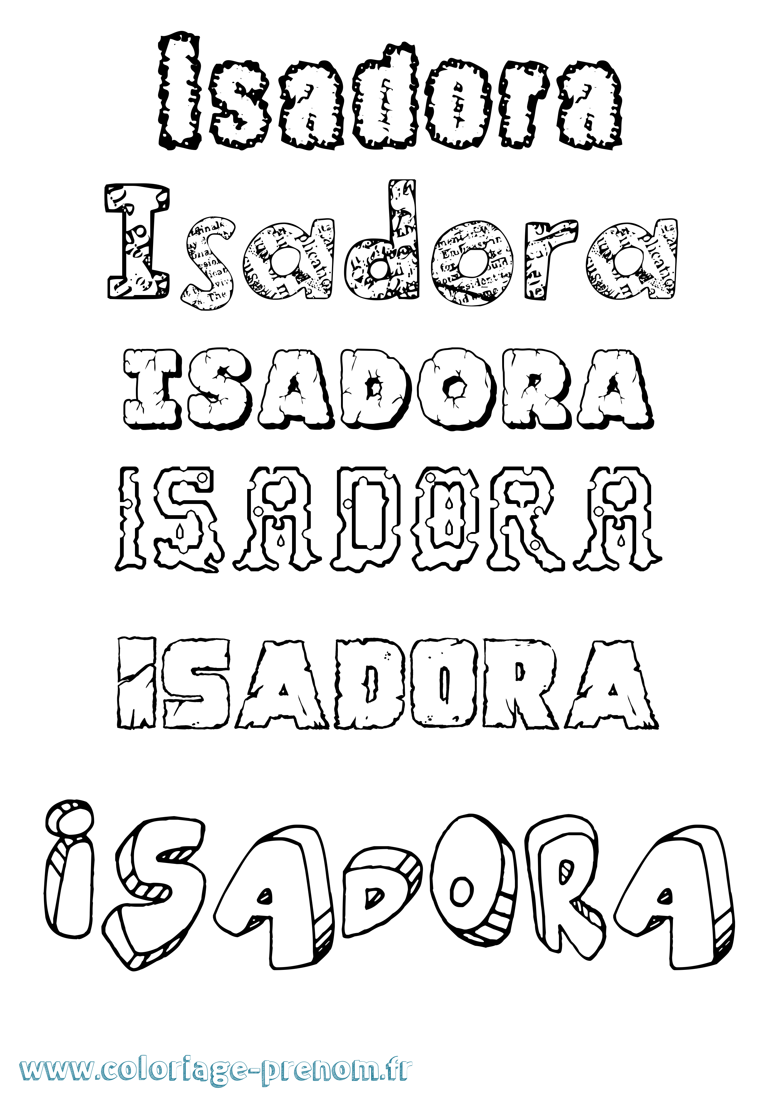 Coloriage prénom Isadora Destructuré