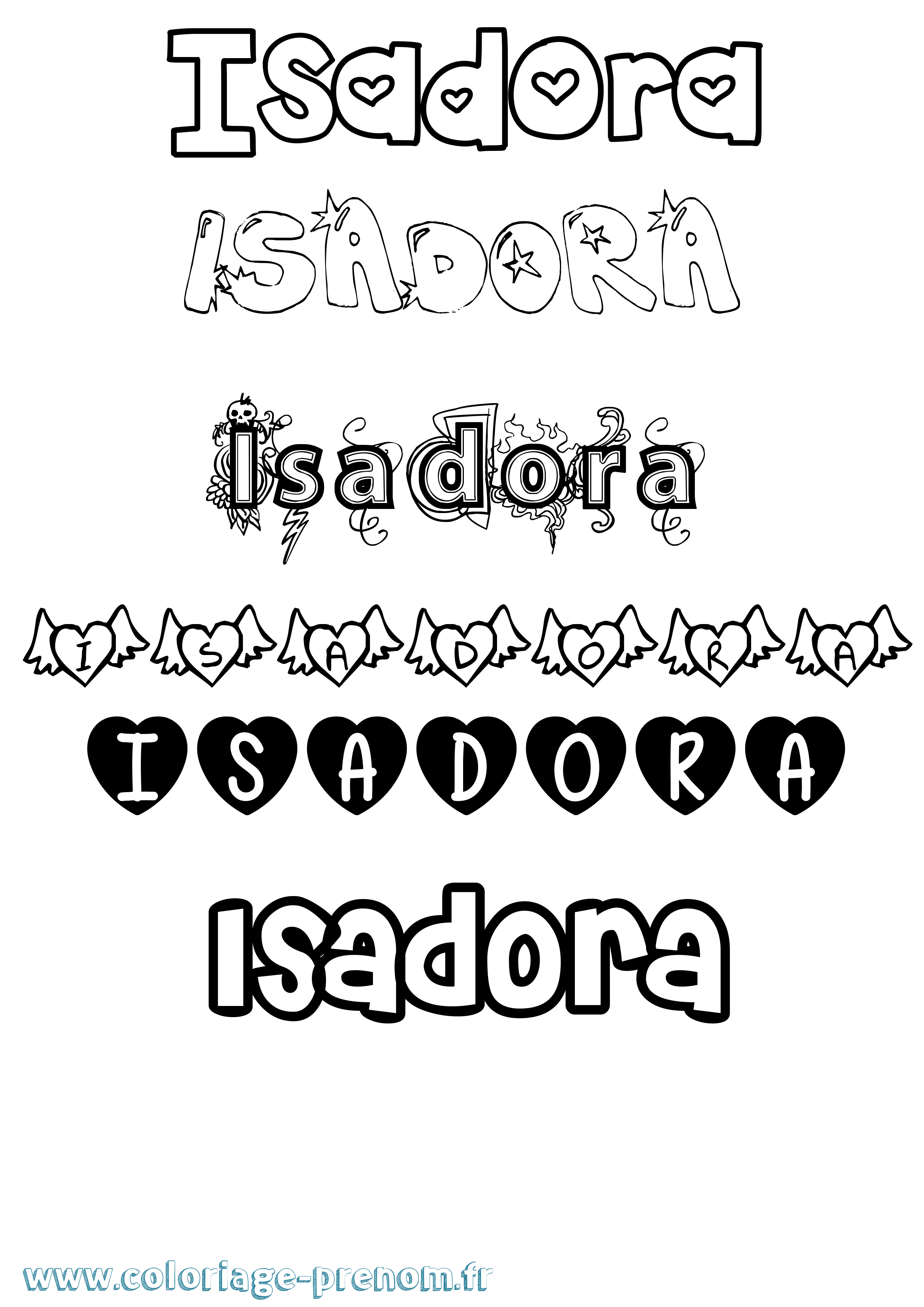 Coloriage prénom Isadora Girly