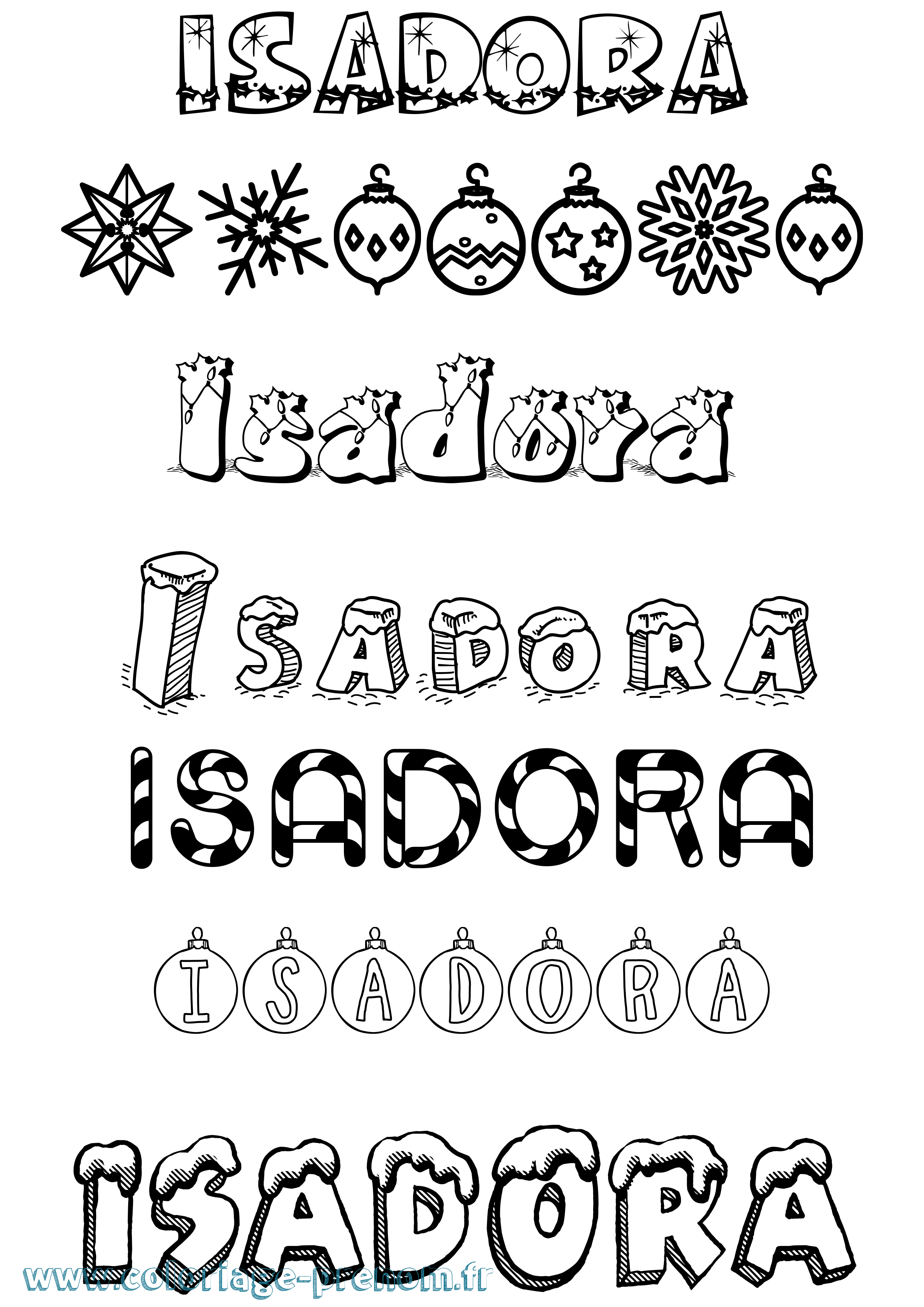 Coloriage prénom Isadora Noël
