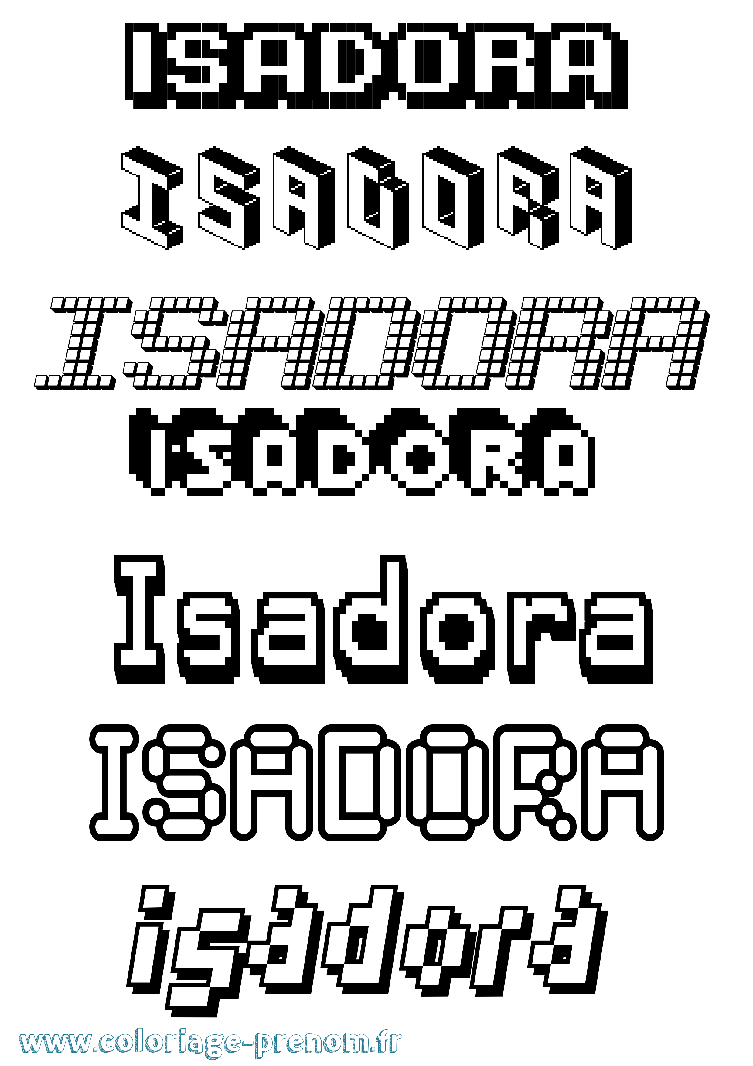 Coloriage prénom Isadora Pixel