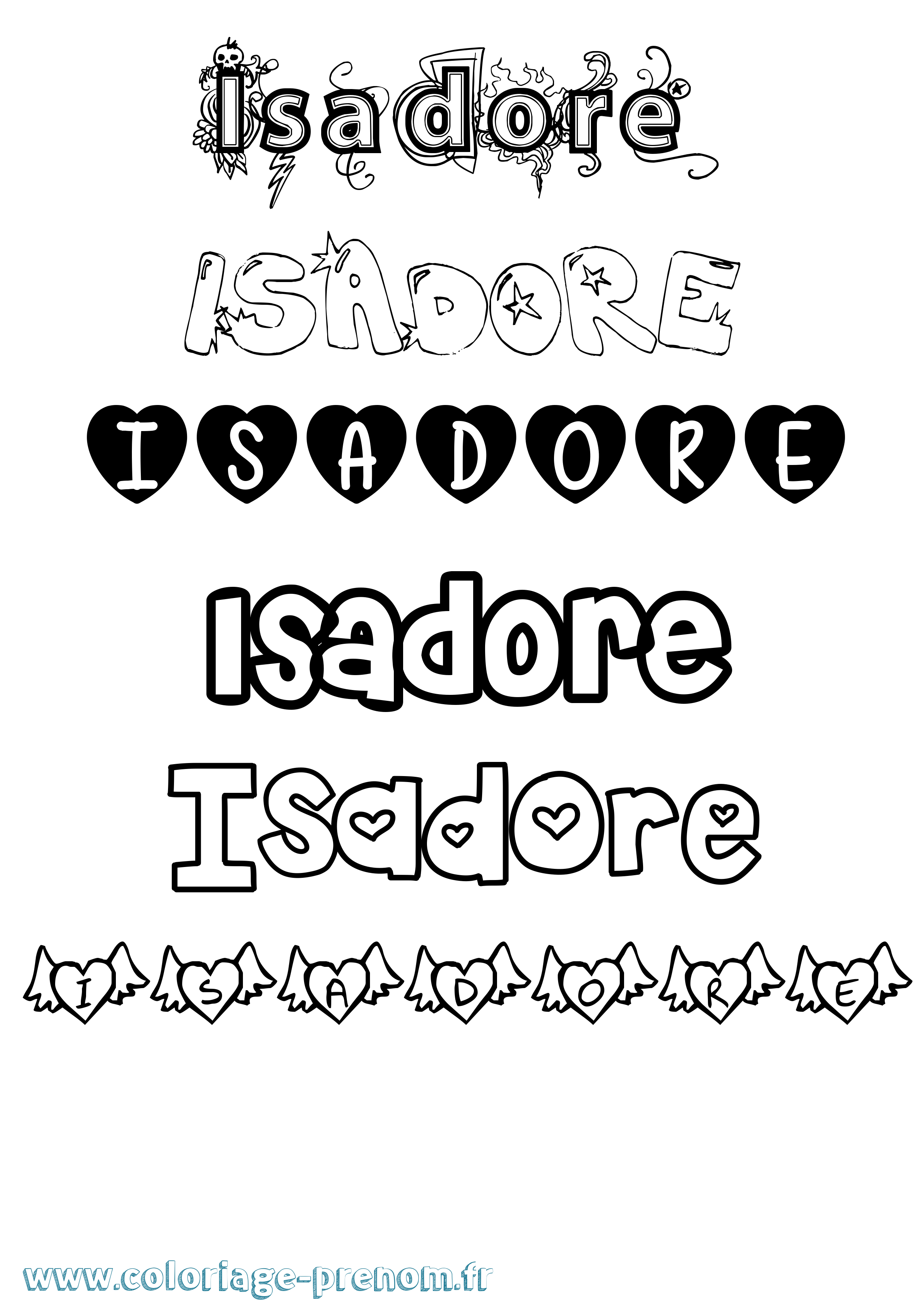 Coloriage prénom Isadore Girly