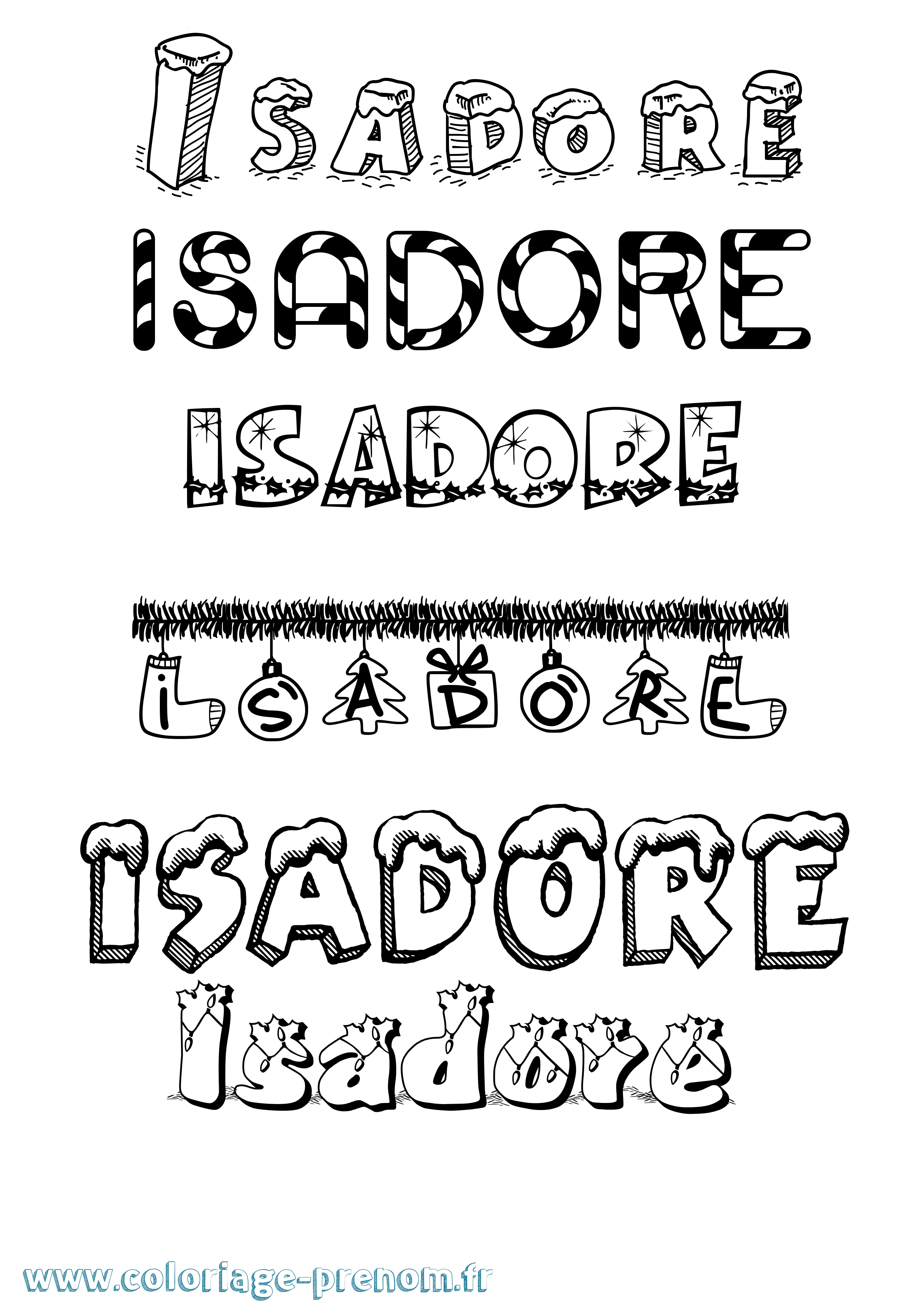 Coloriage Isadore Noël Coloriage prénom Isadore Noël