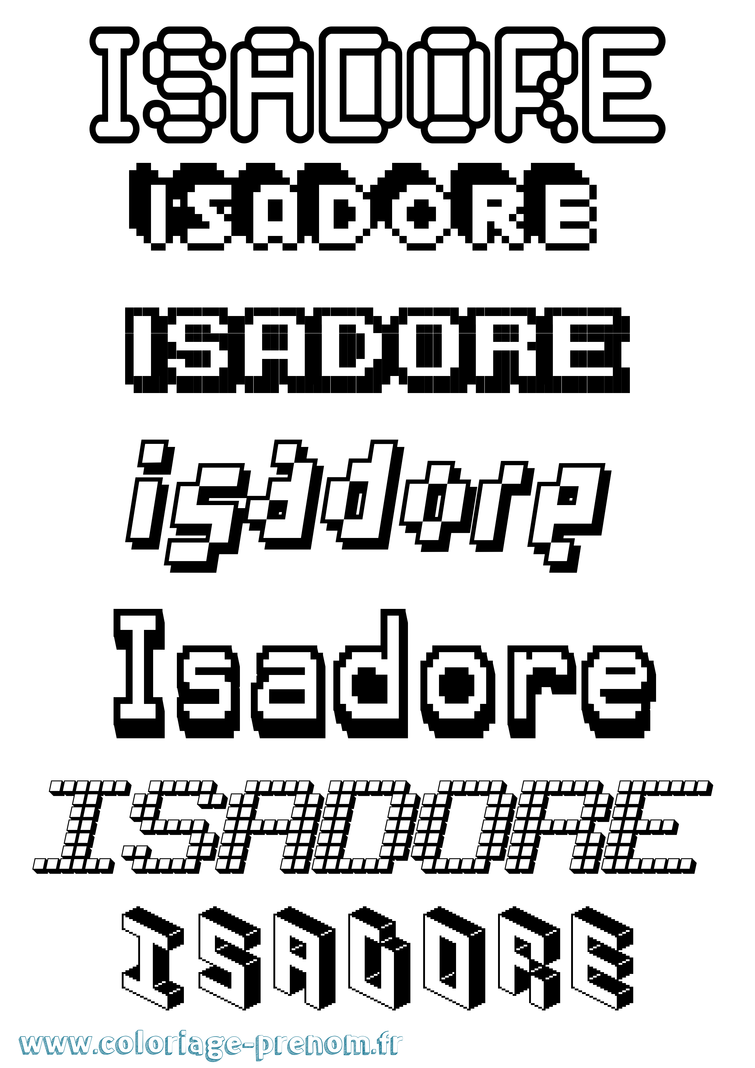 Coloriage prénom Isadore Pixel