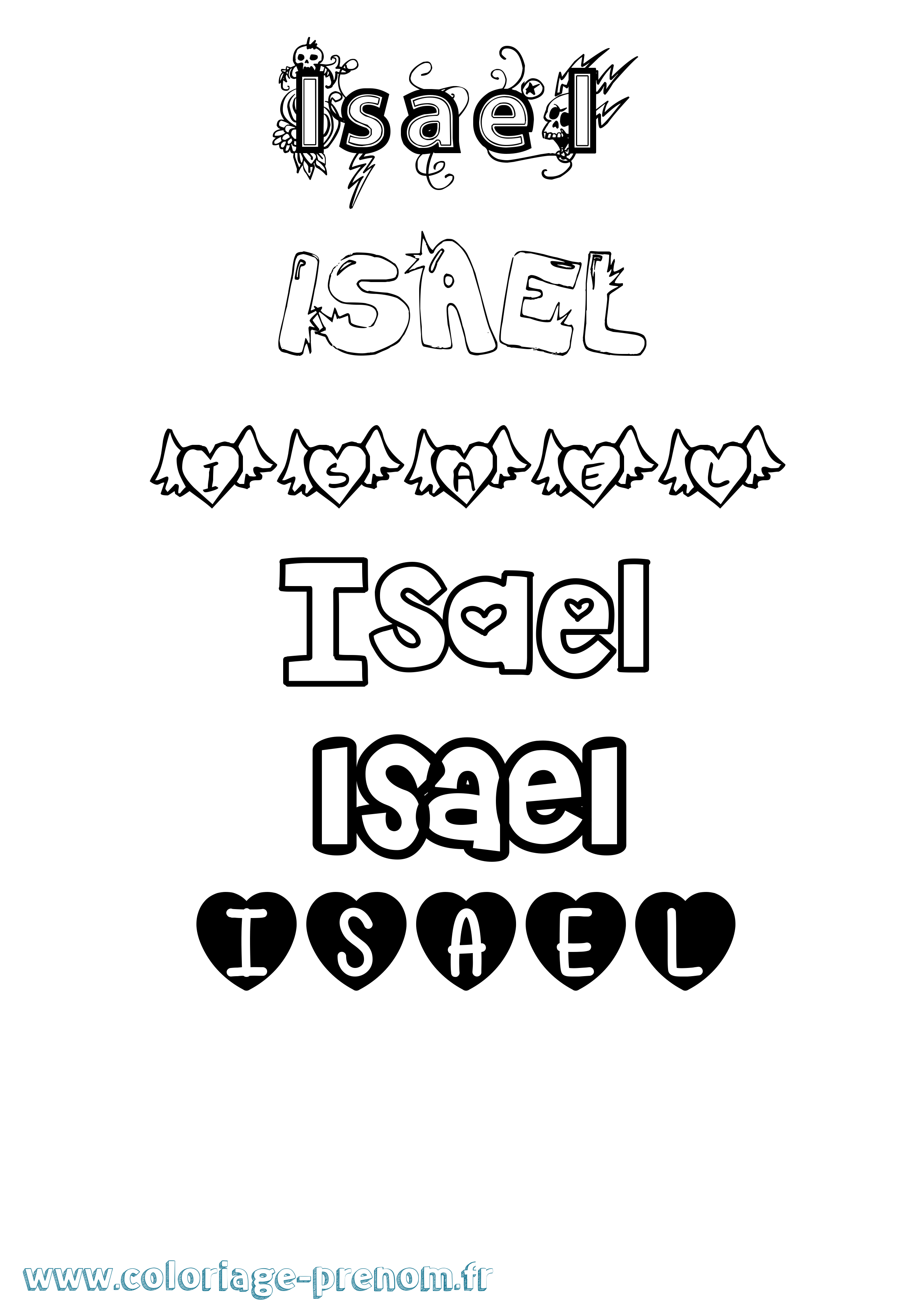 Coloriage prénom Isael Girly