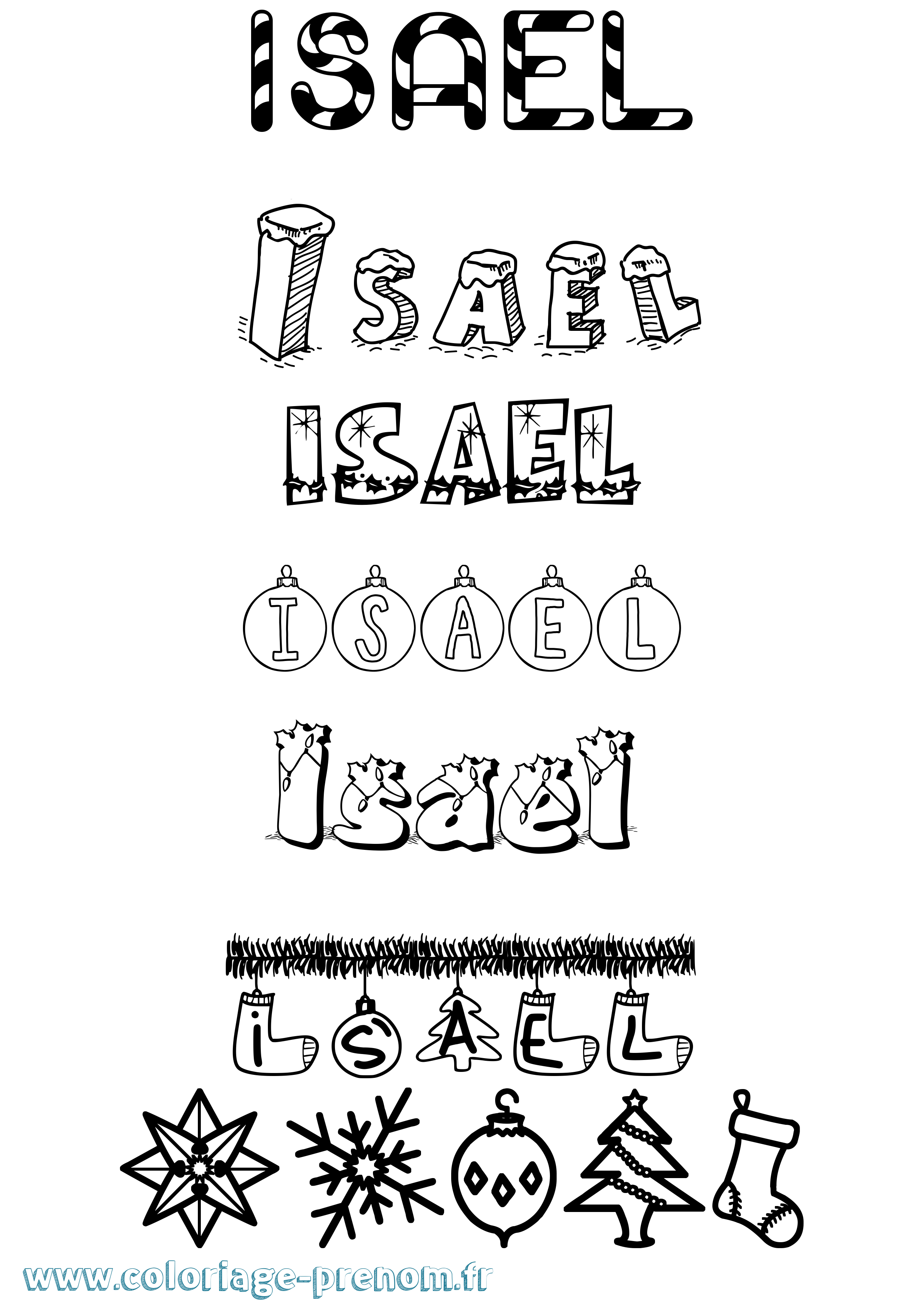 Coloriage Isael Noël Coloriage prénom Isael Noël