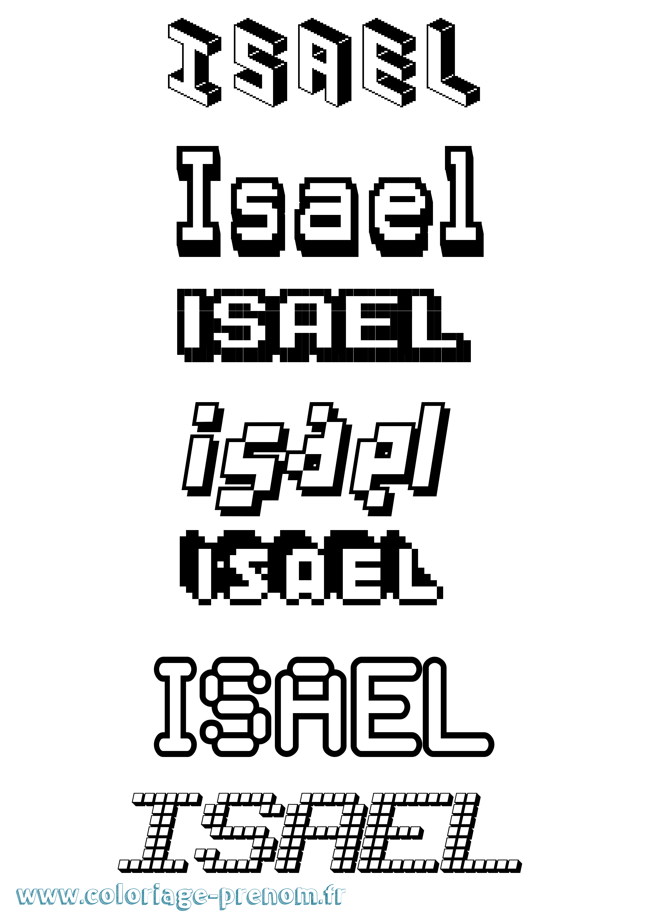 Coloriage prénom Isael Pixel