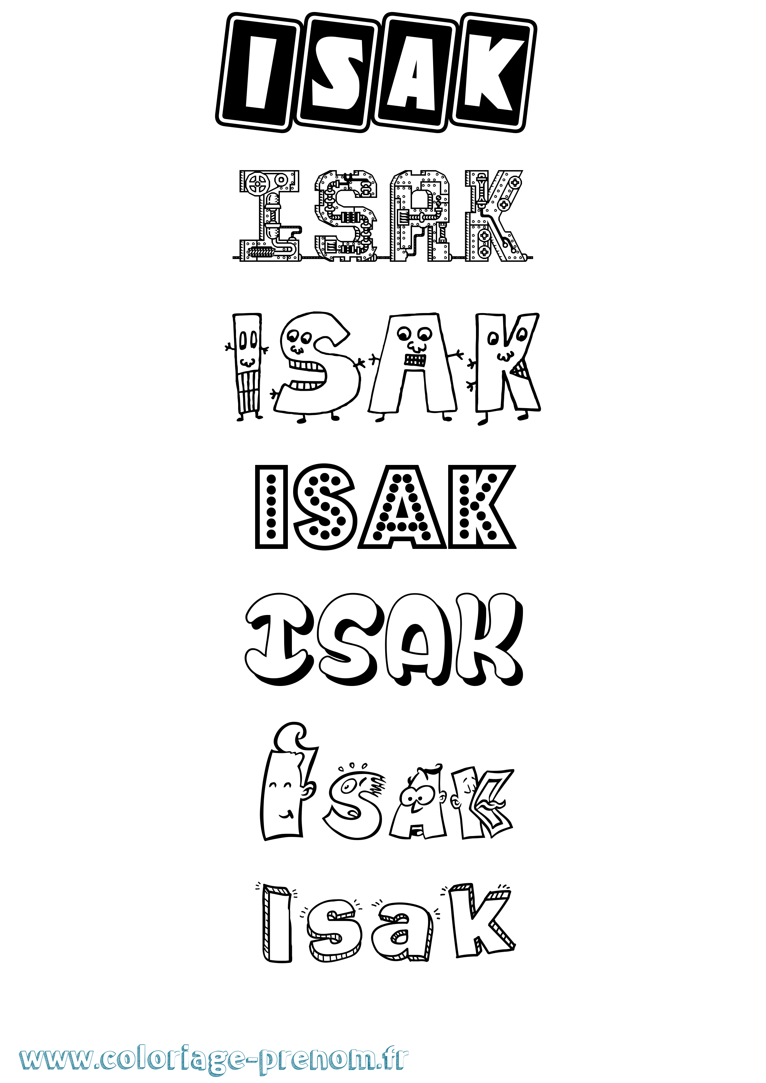 Coloriage prénom Isak Fun