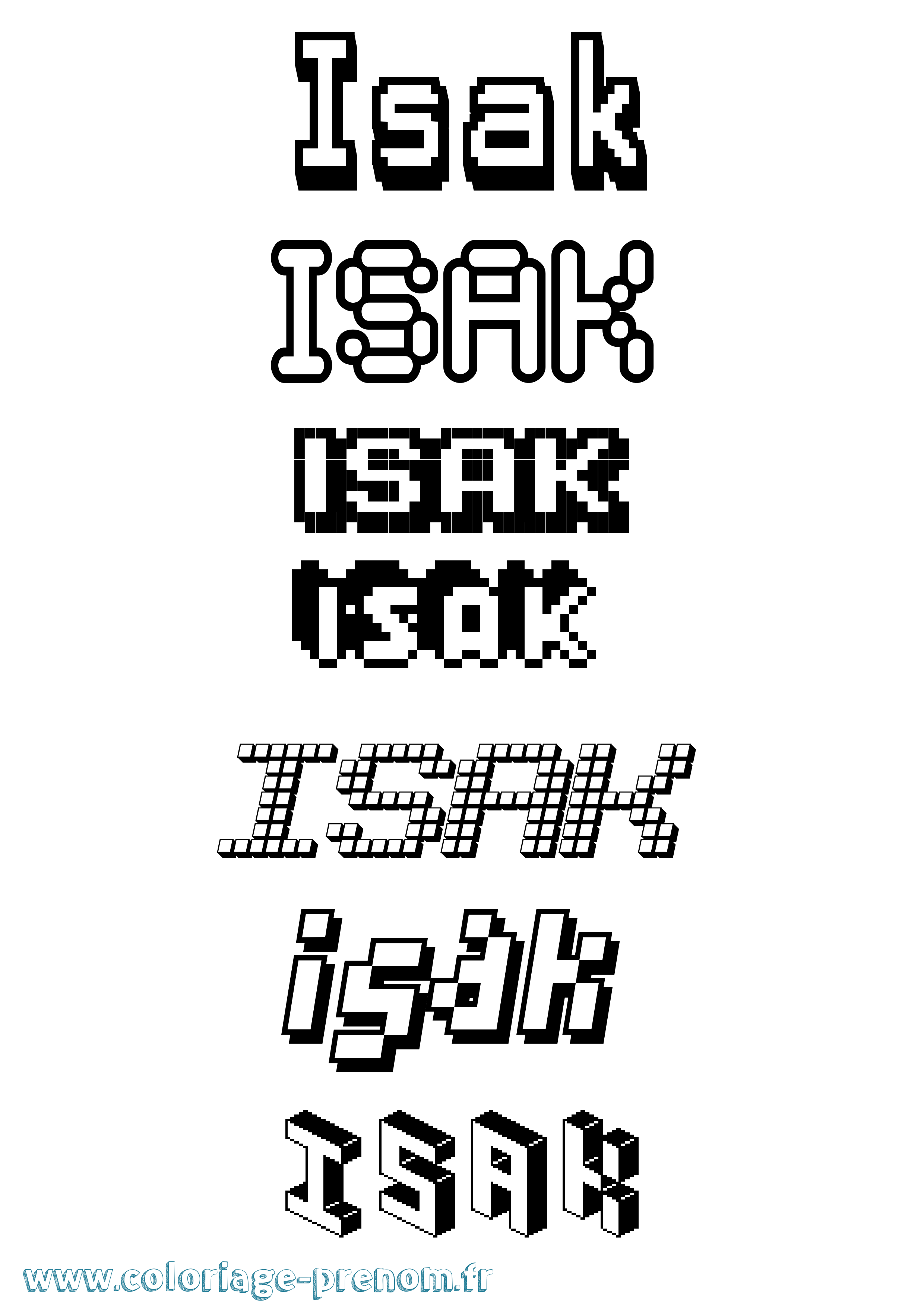 Coloriage prénom Isak Pixel