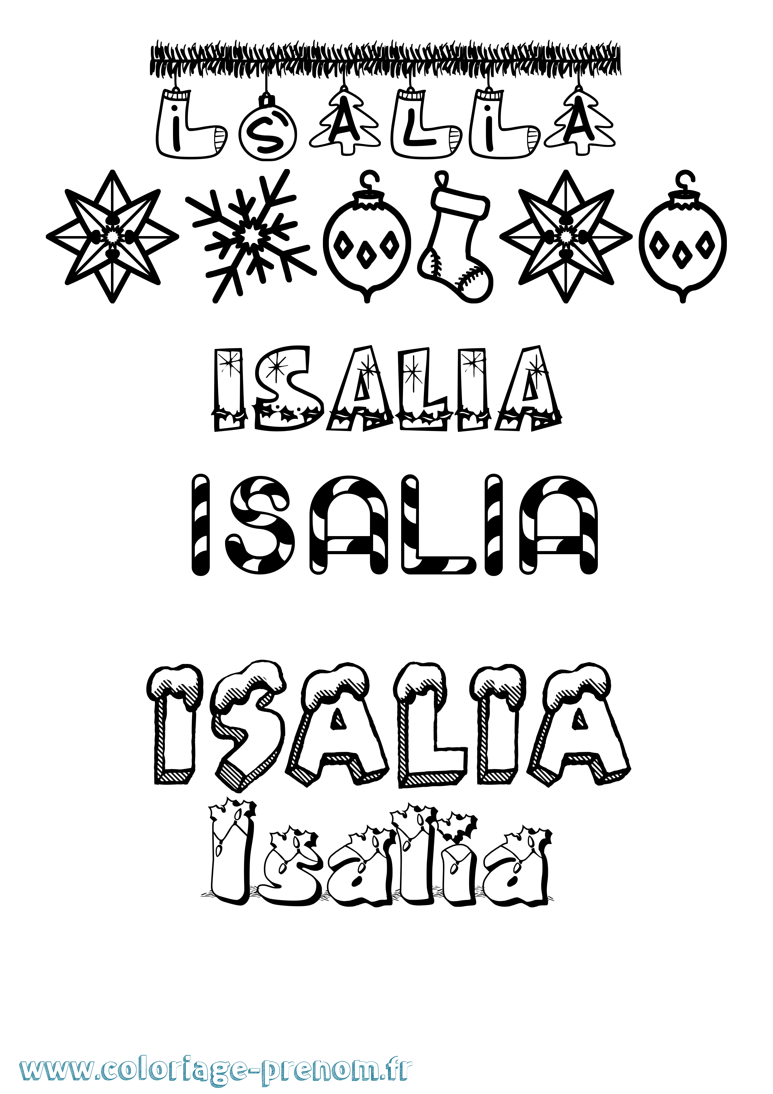 Coloriage prénom Isalia Noël
