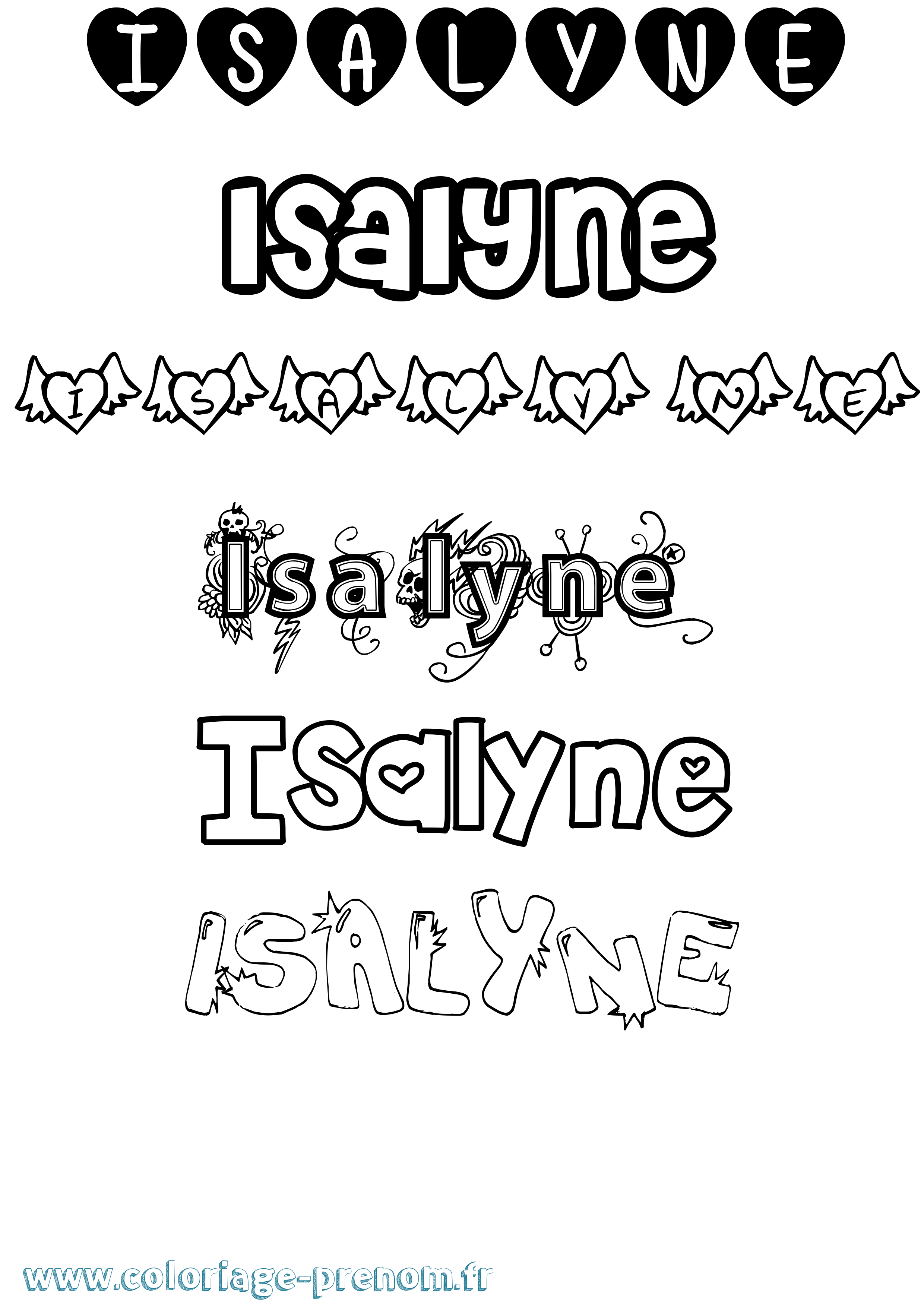 Coloriage prénom Isalyne Girly