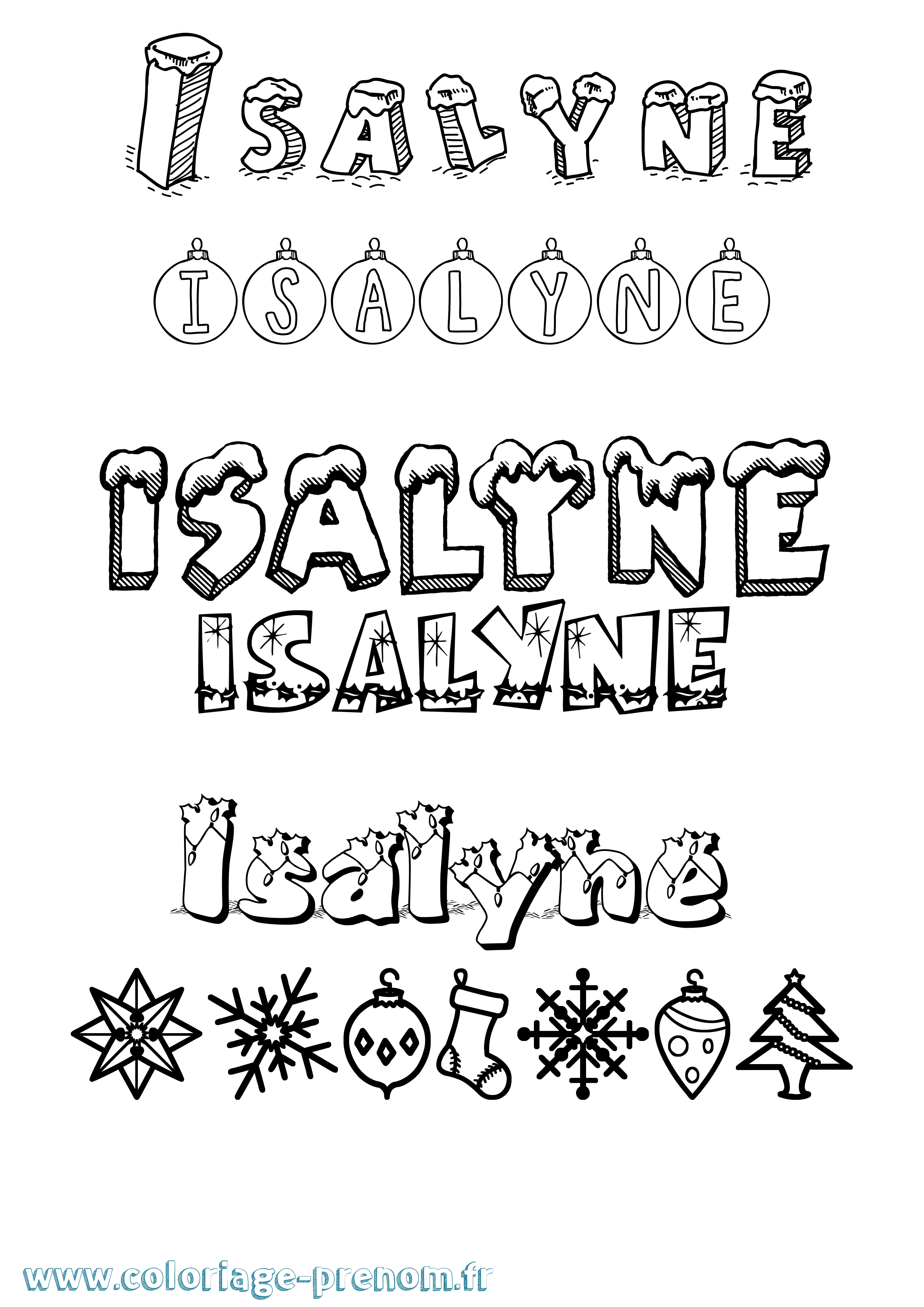 Coloriage prénom Isalyne Noël