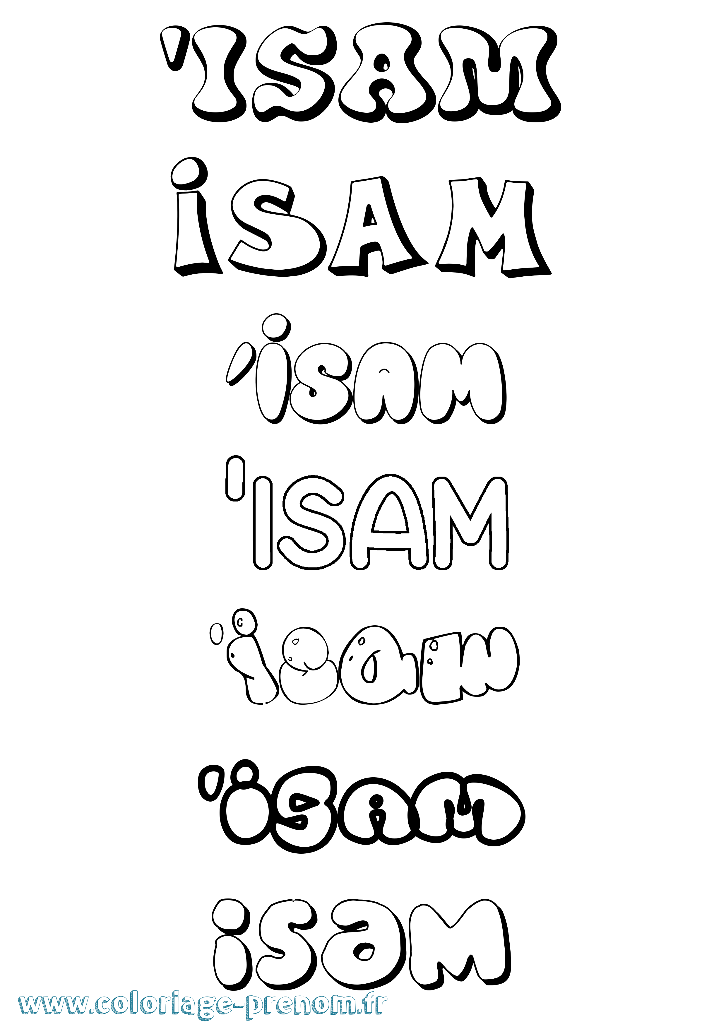 Coloriage prénom 'Isam Bubble