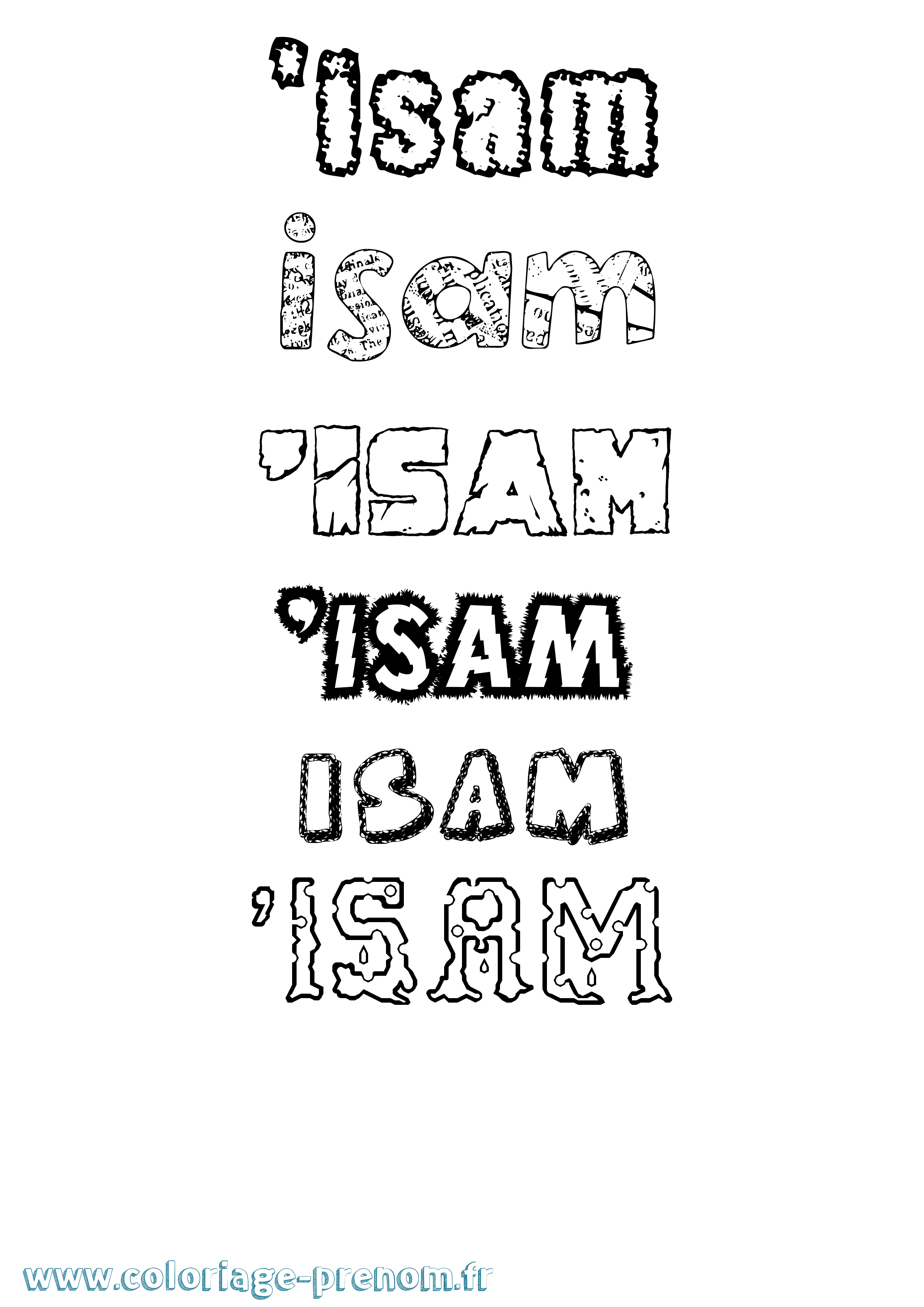 Coloriage prénom 'Isam Destructuré