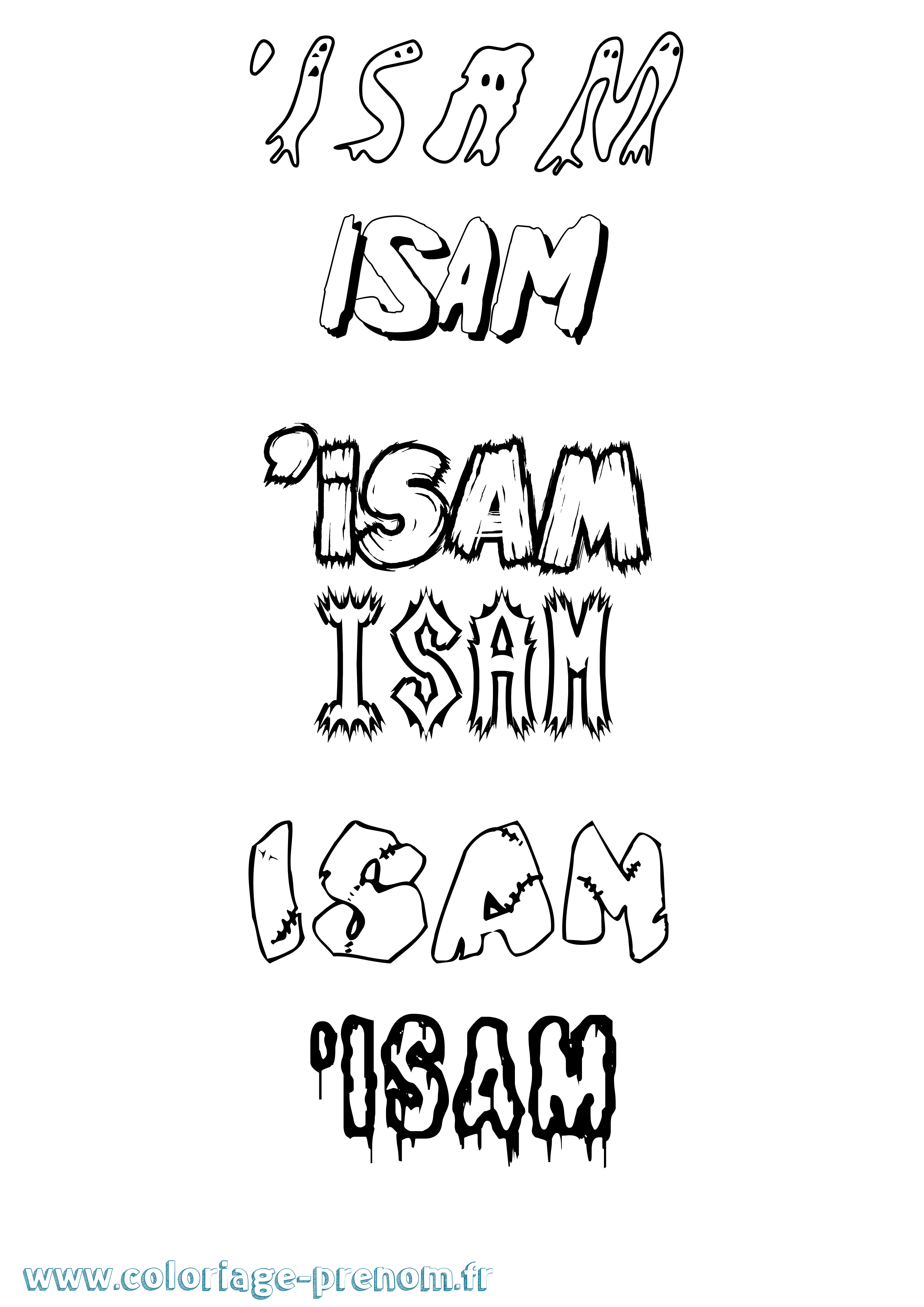 Coloriage prénom 'Isam Frisson