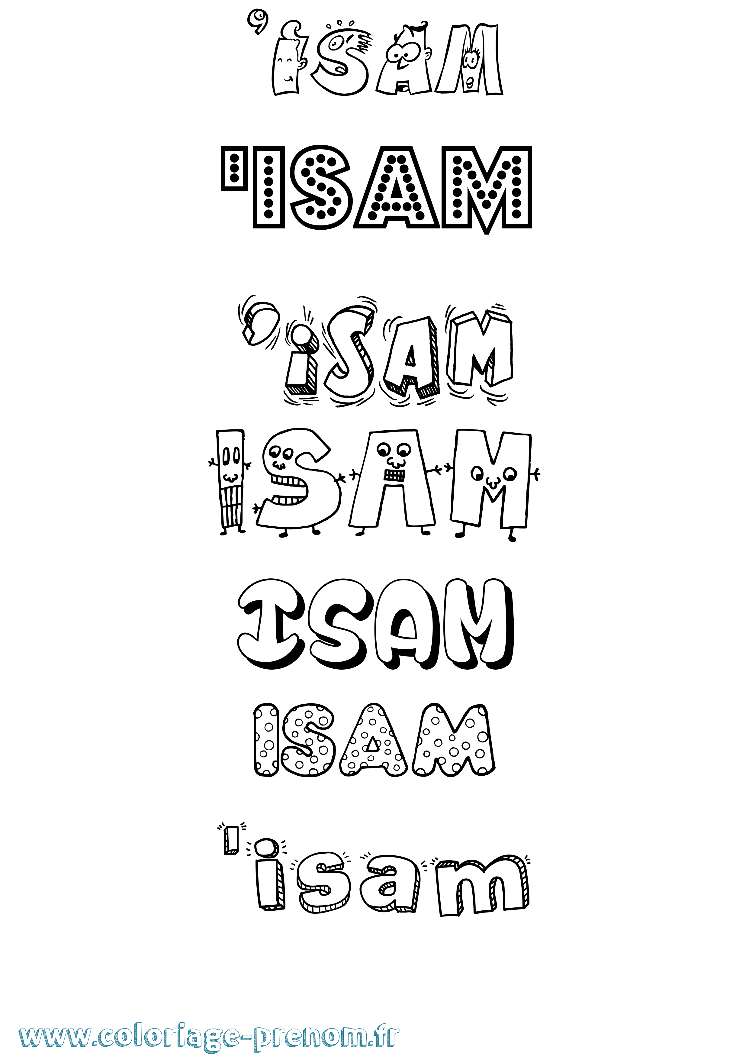 Coloriage prénom 'Isam Fun