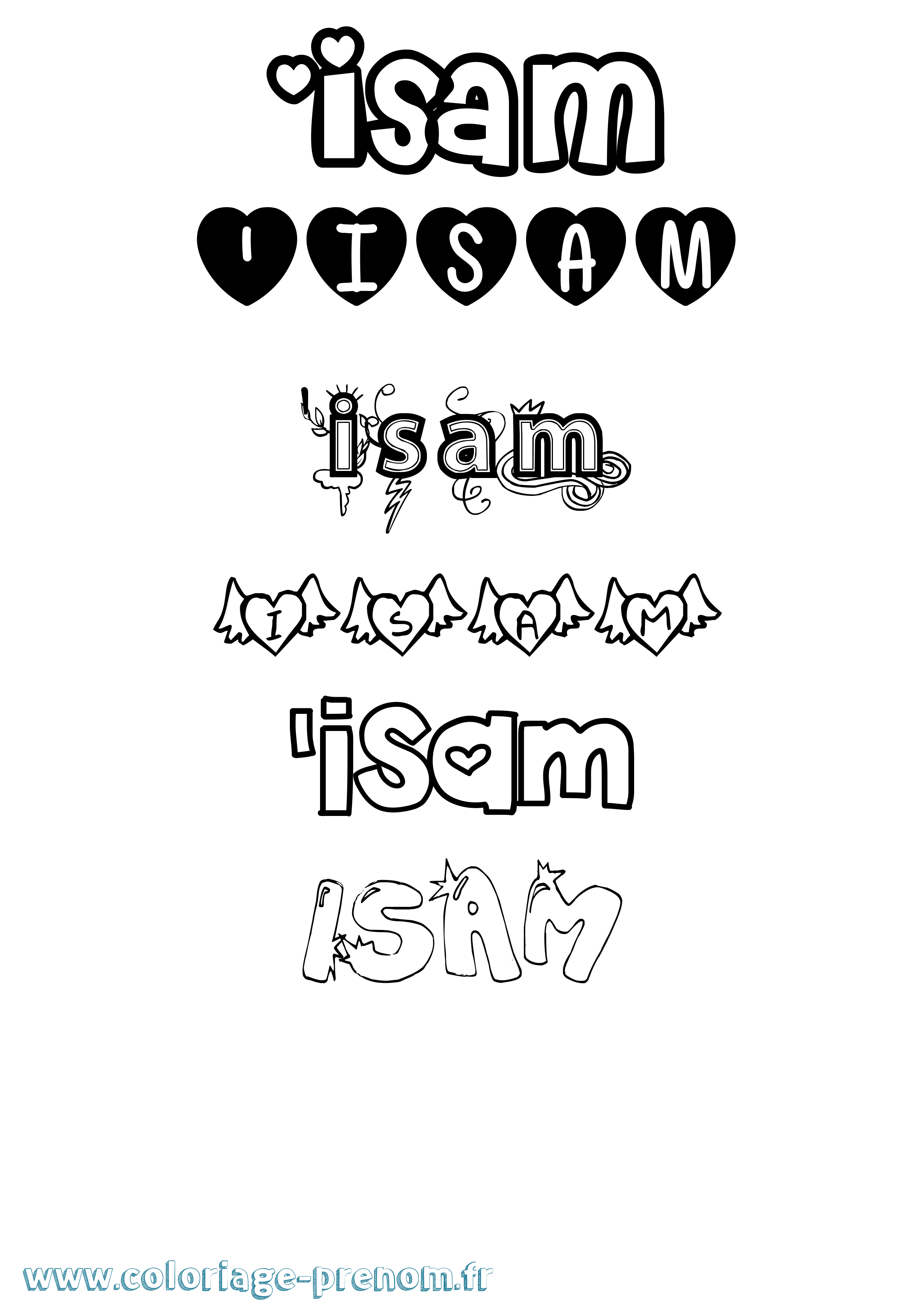 Coloriage prénom 'Isam Girly