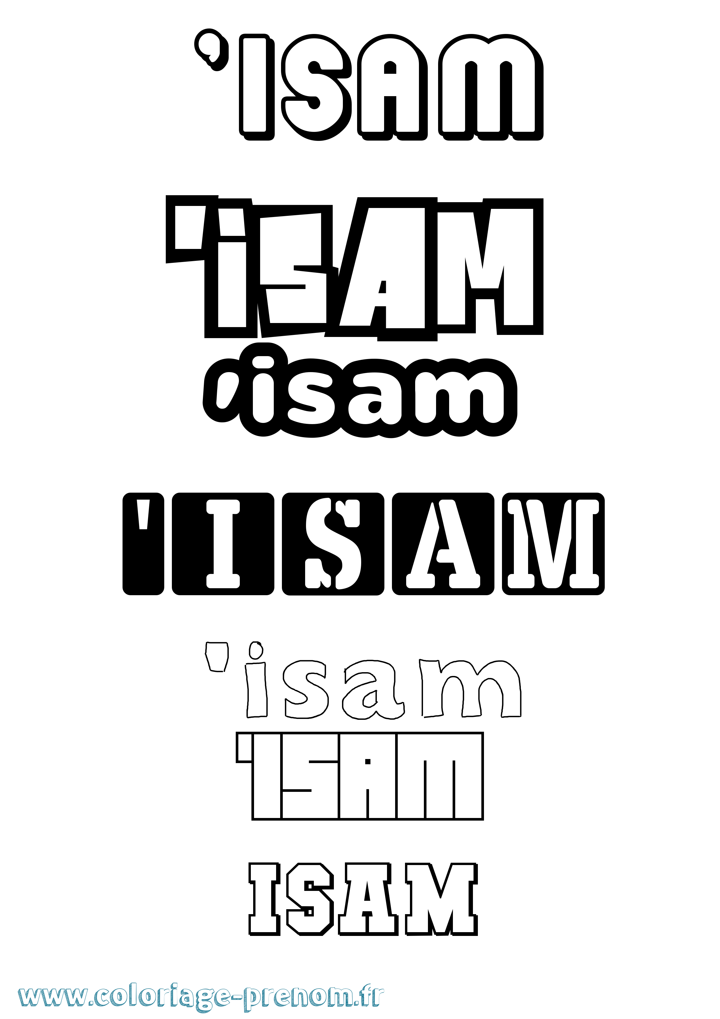 Coloriage prénom 'Isam Simple