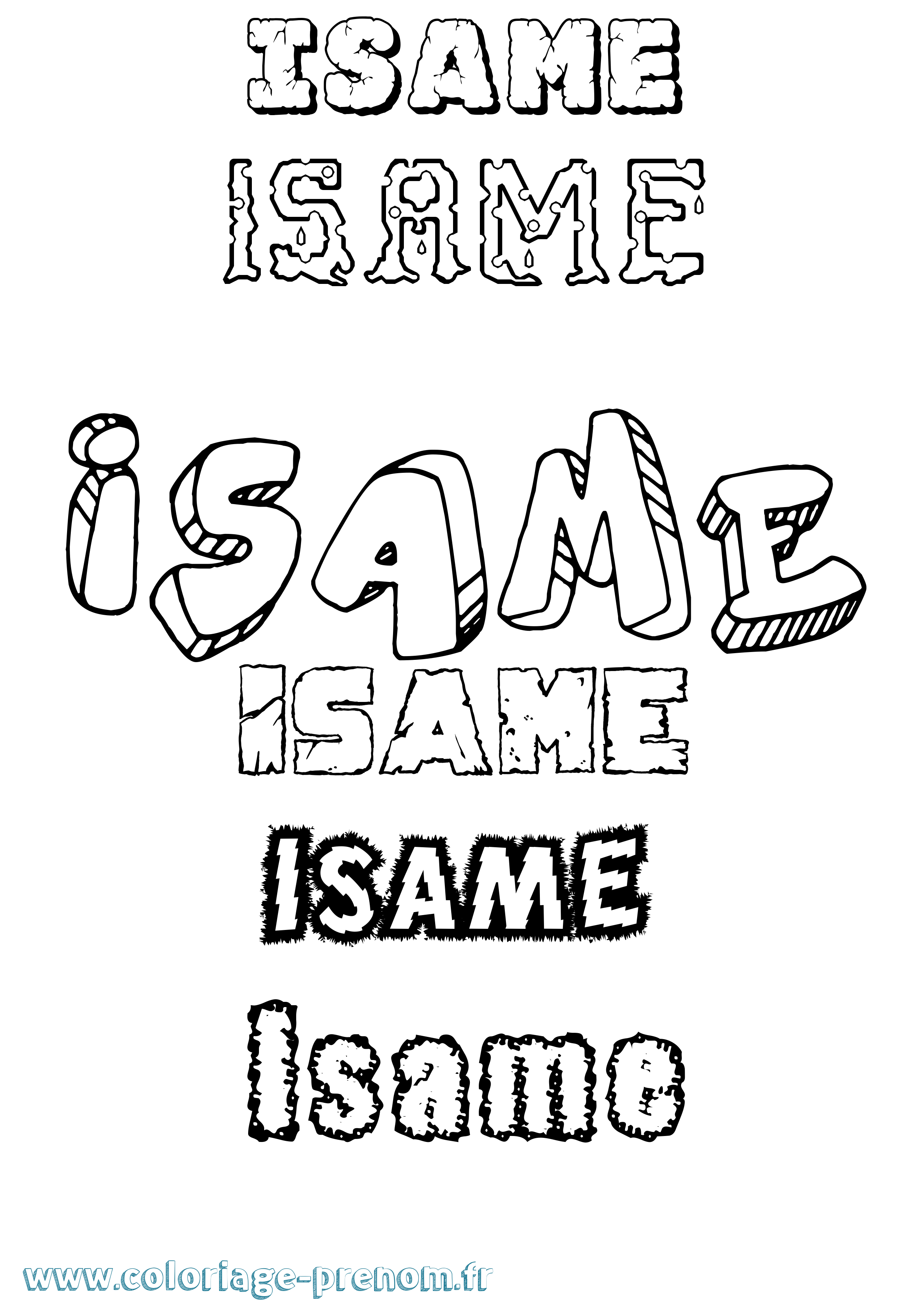 Coloriage prénom Isame Destructuré