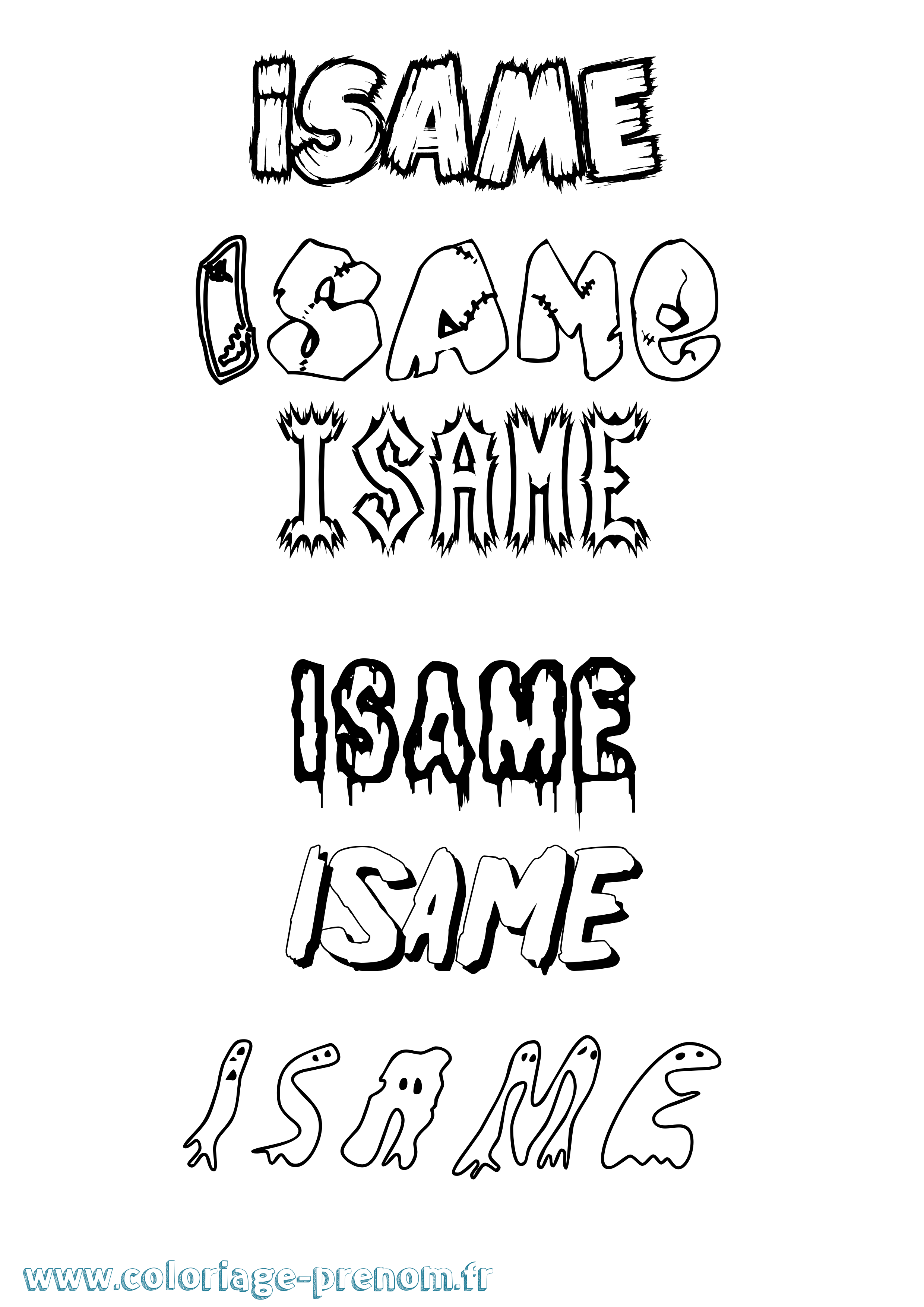 Coloriage prénom Isame Frisson
