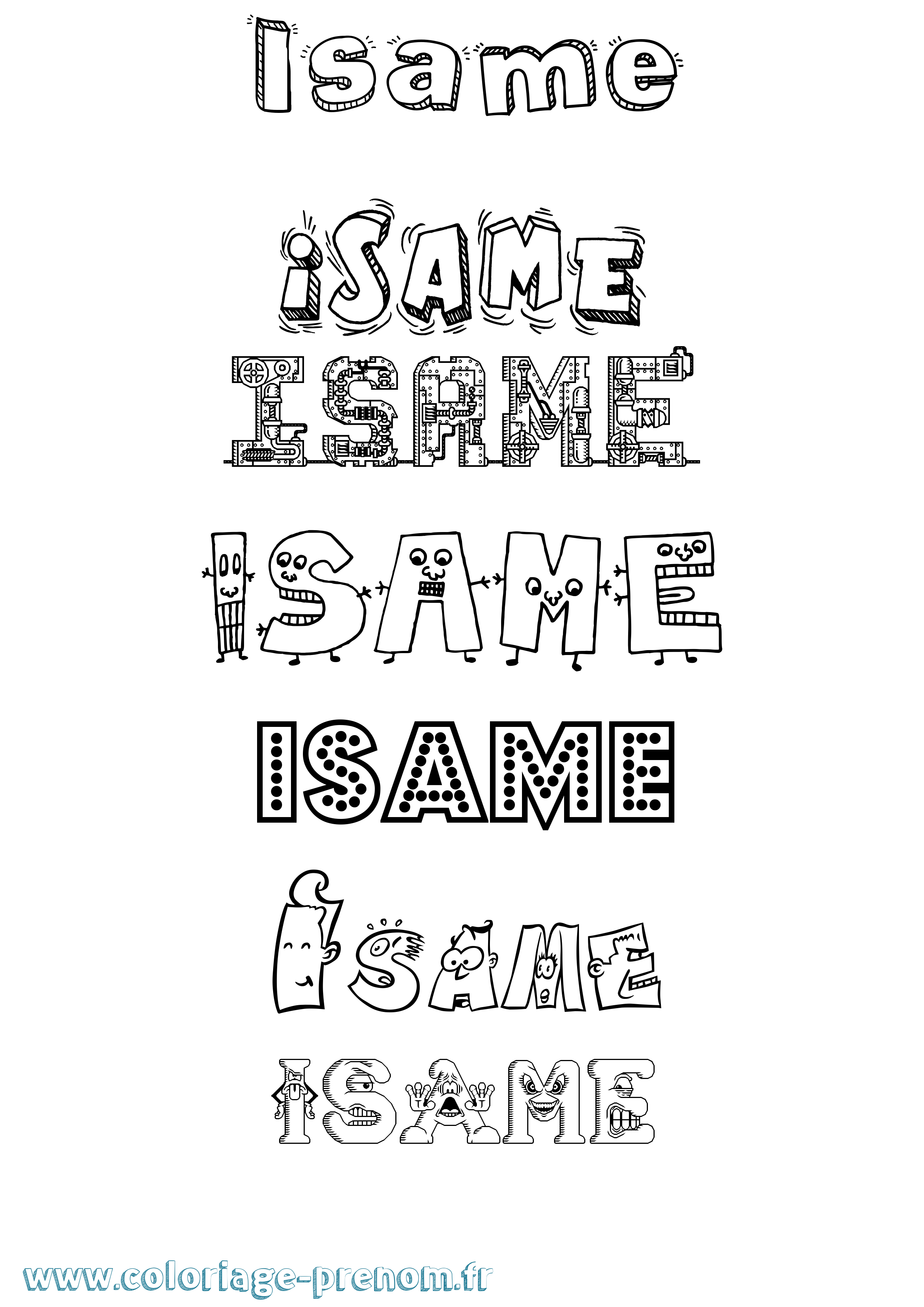 Coloriage prénom Isame Fun