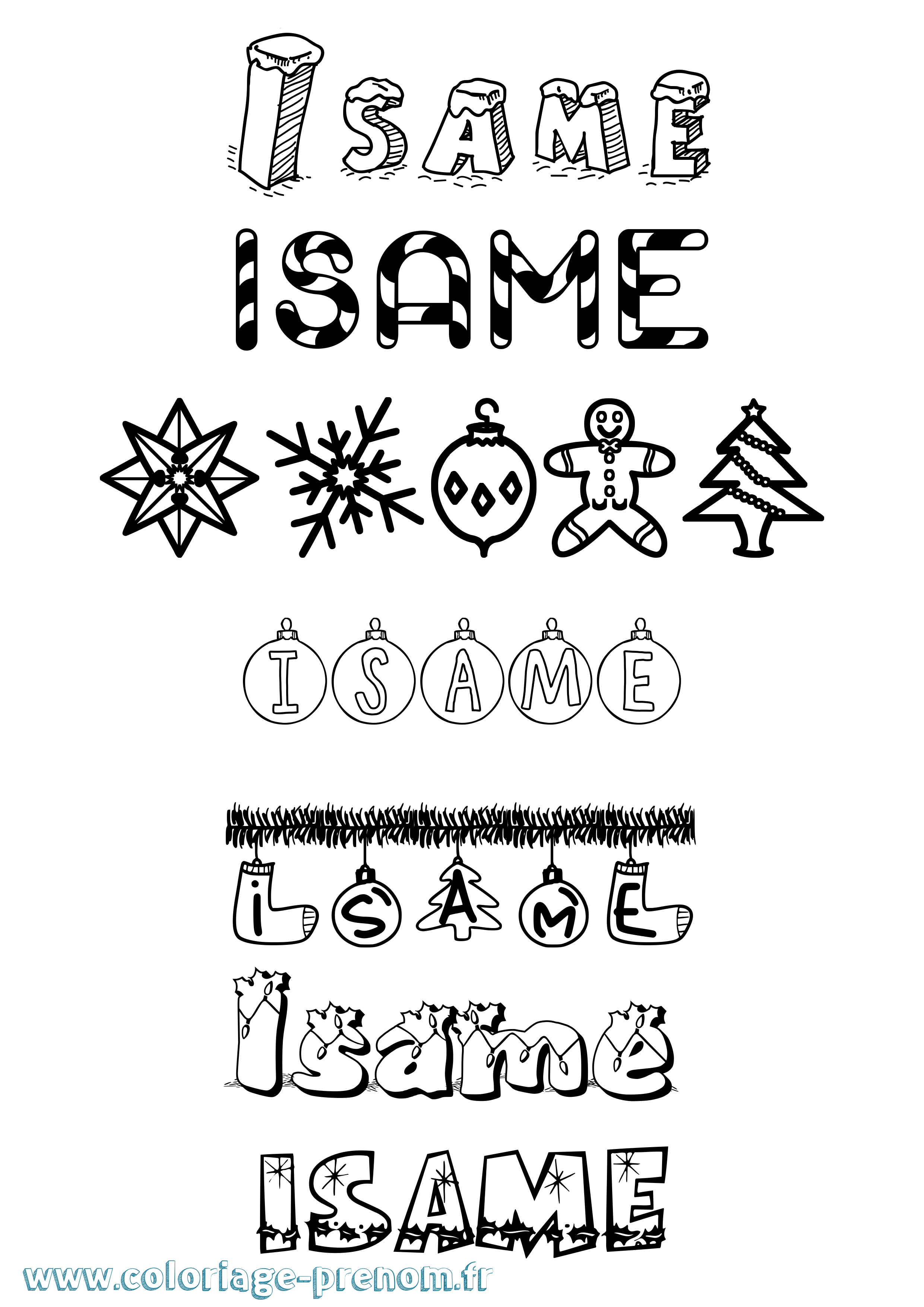 Coloriage prénom Isame Noël
