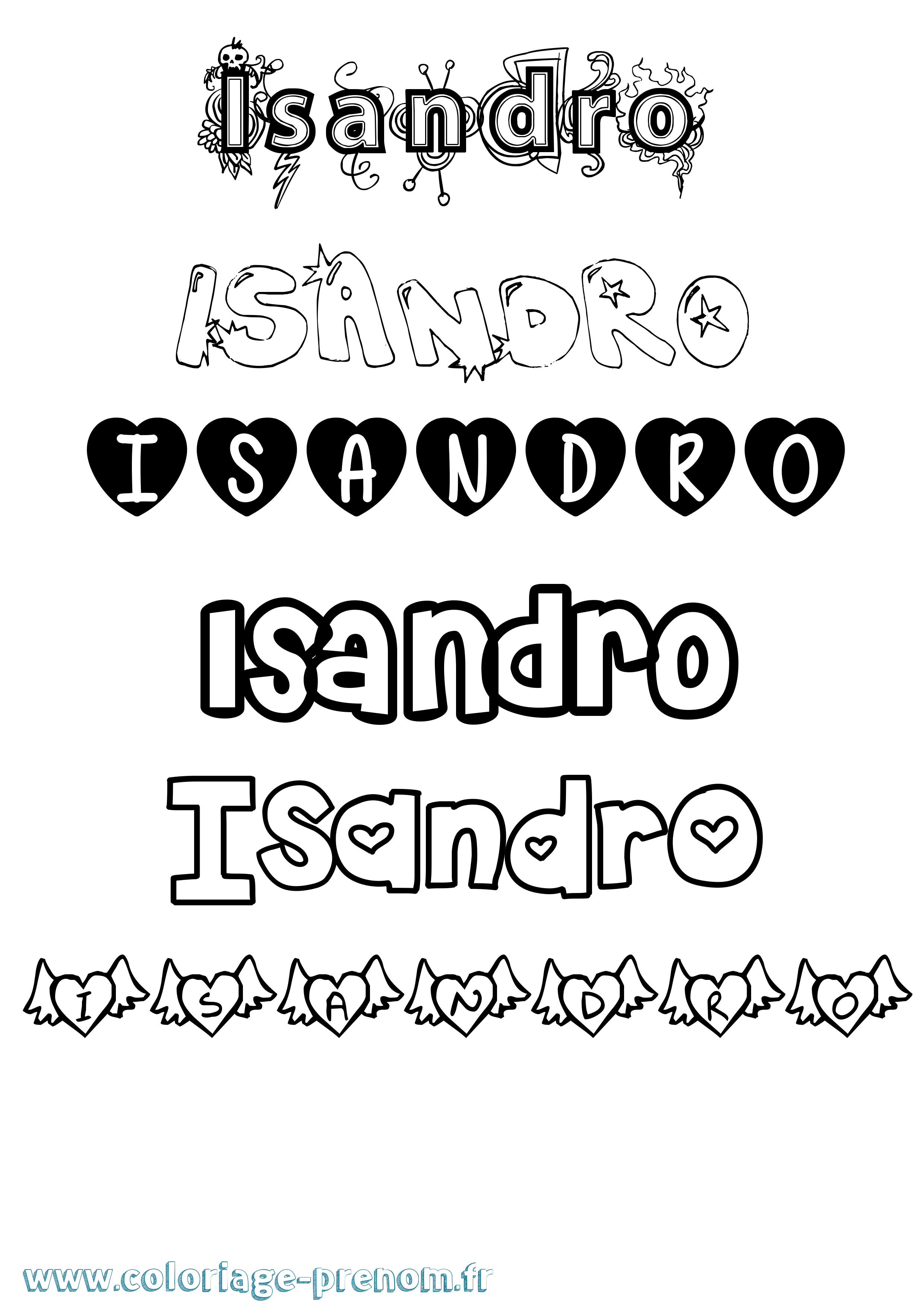 Coloriage prénom Isandro Girly