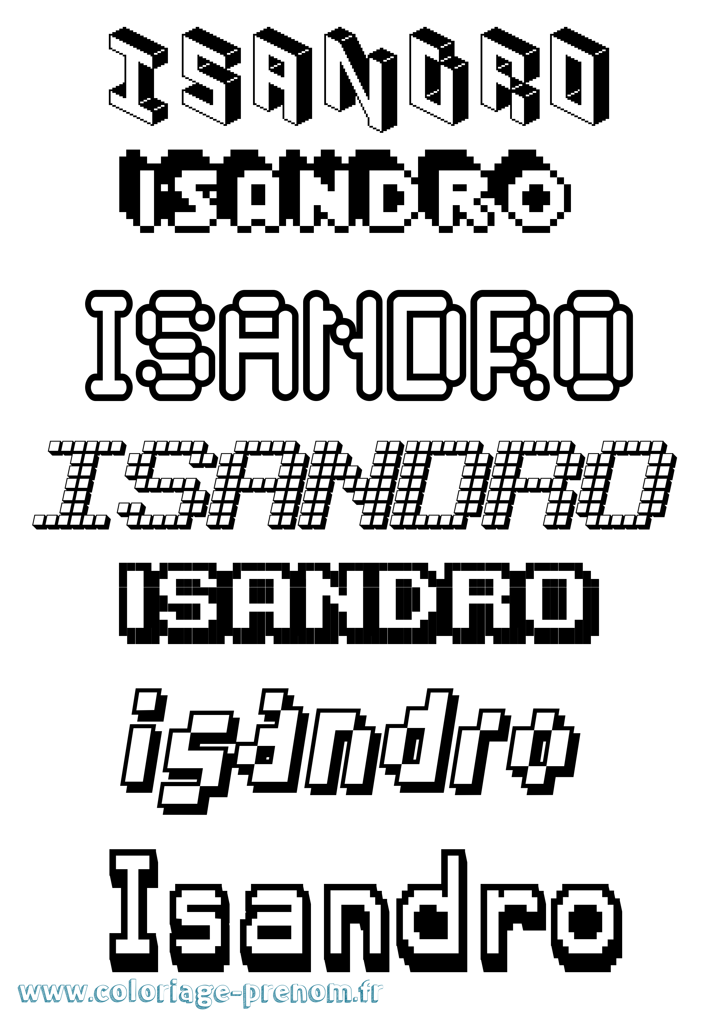 Coloriage prénom Isandro Pixel