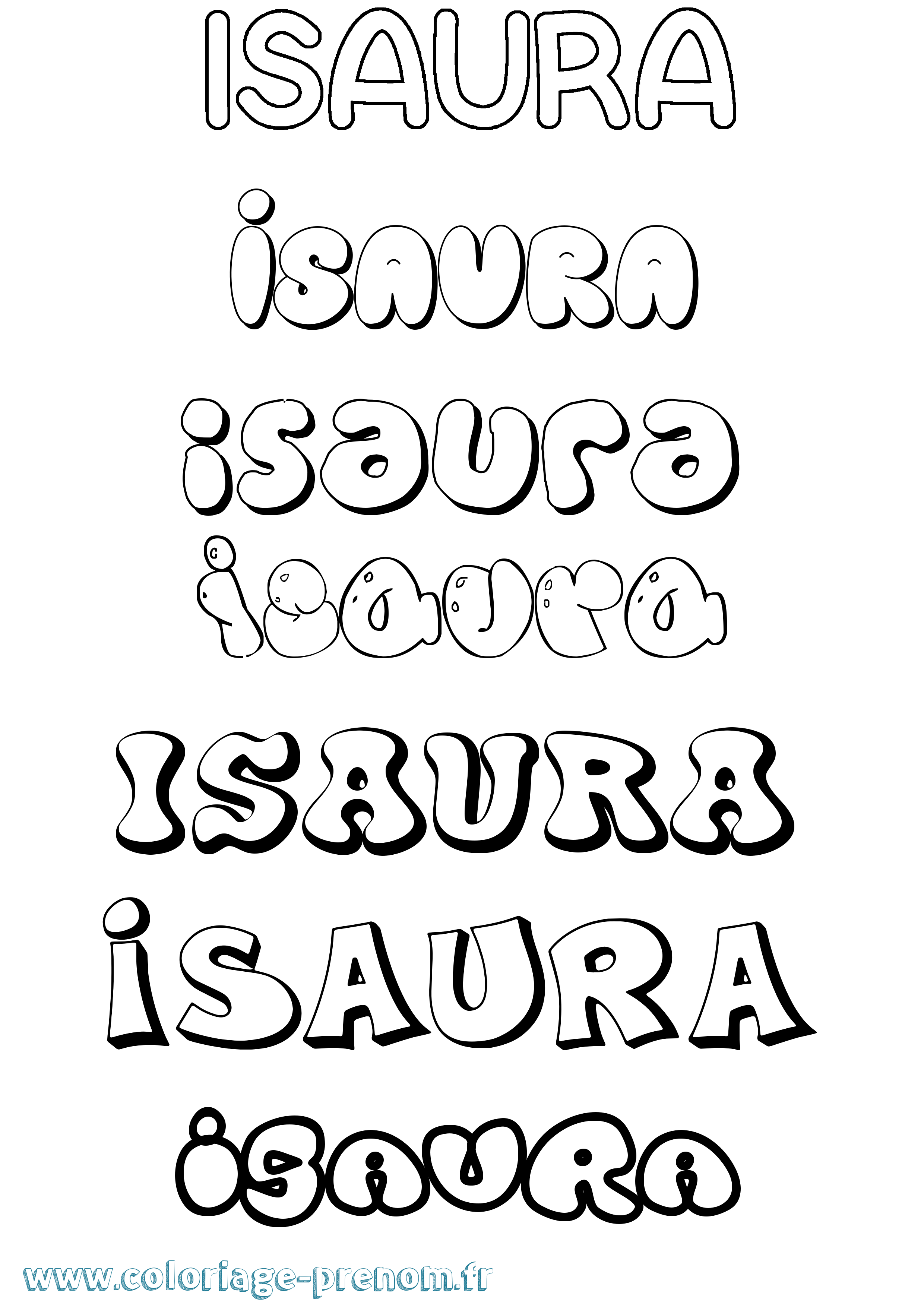 Coloriage prénom Isaura Bubble
