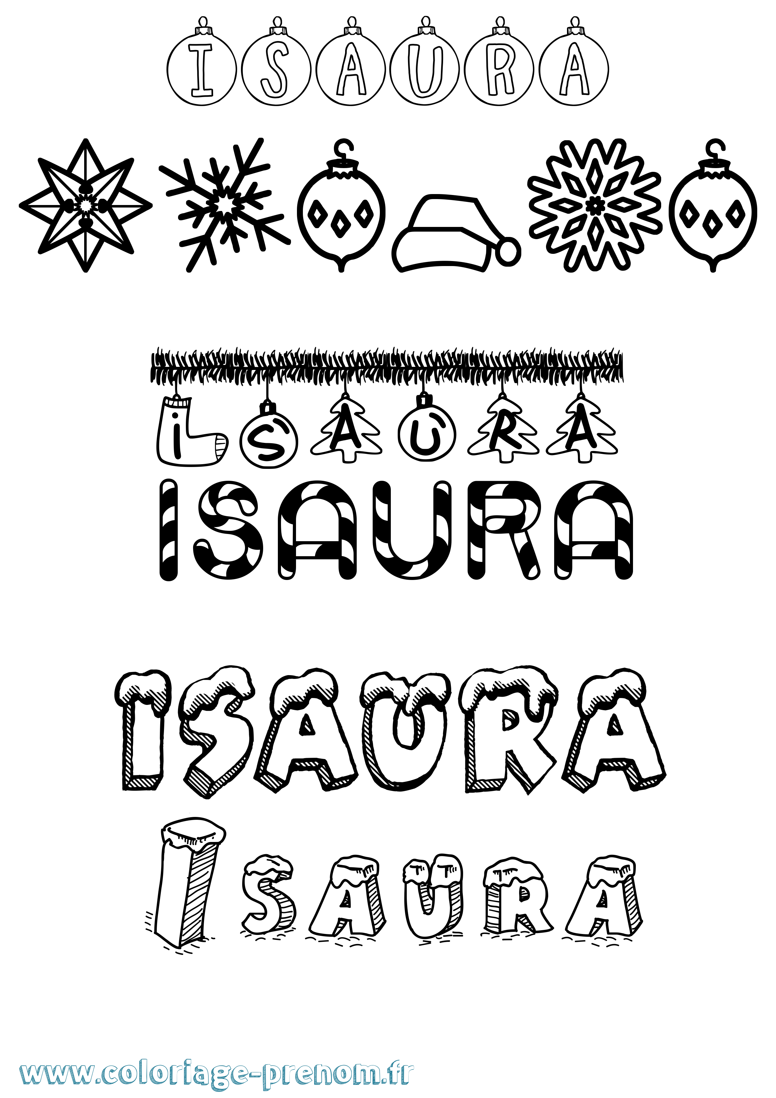 Coloriage prénom Isaura Noël