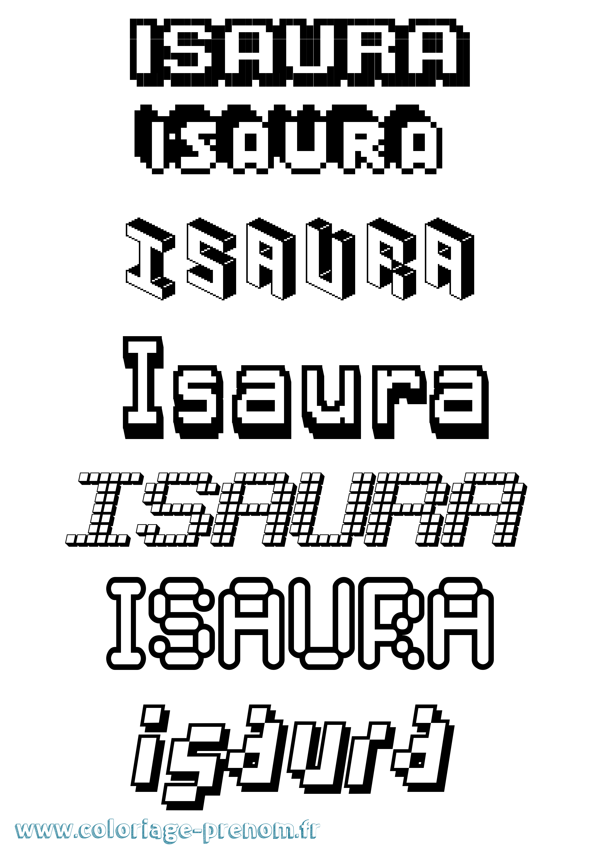 Coloriage prénom Isaura Pixel