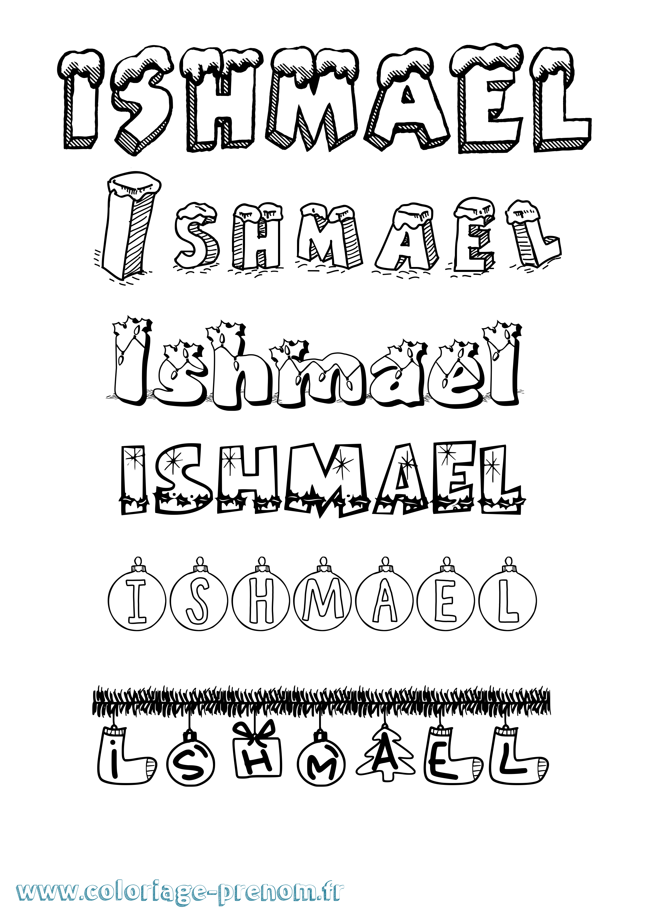 Coloriage prénom Ishmael Noël