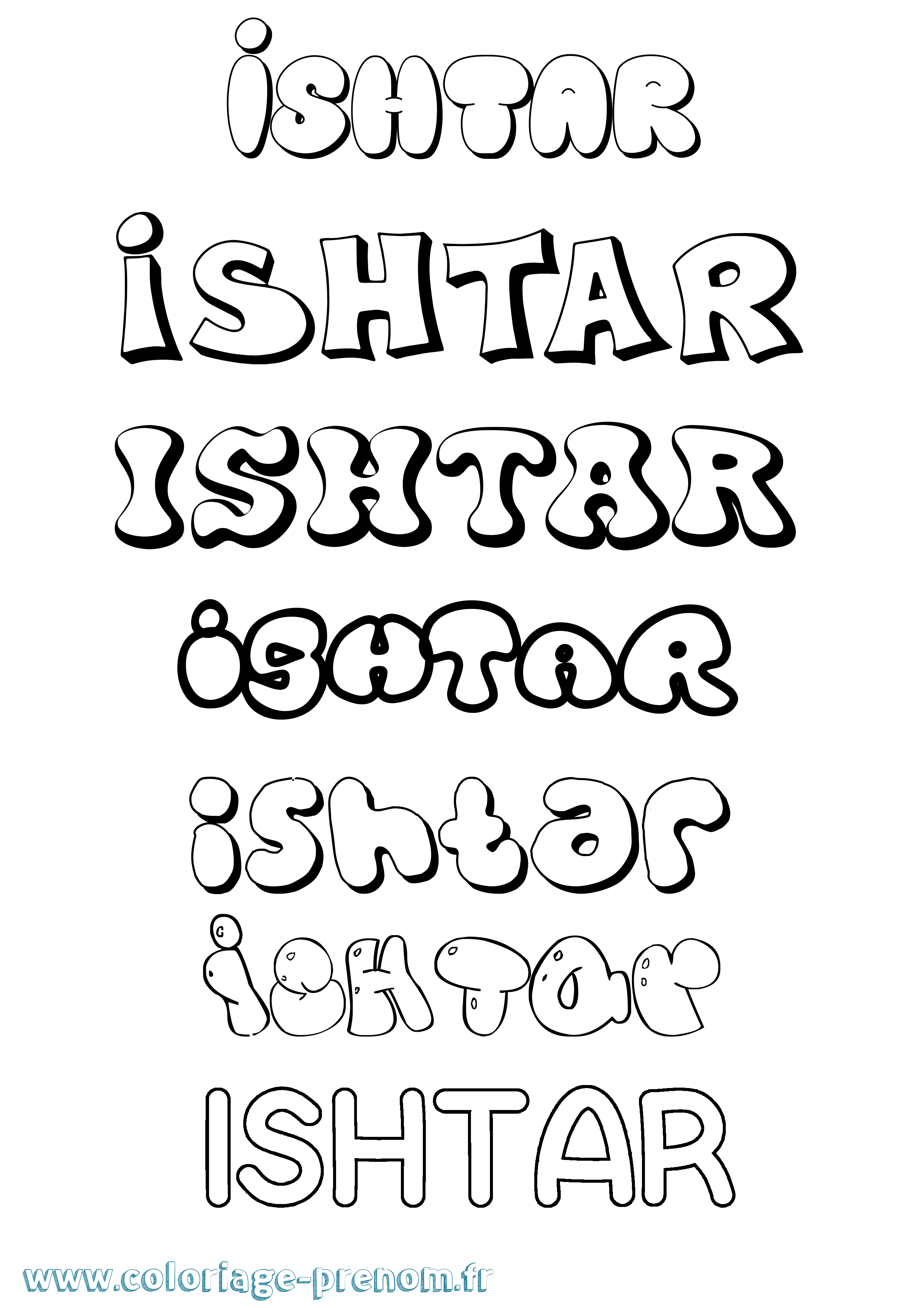 Coloriage Ishtar Bubble Coloriage prénom Ishtar Bubble