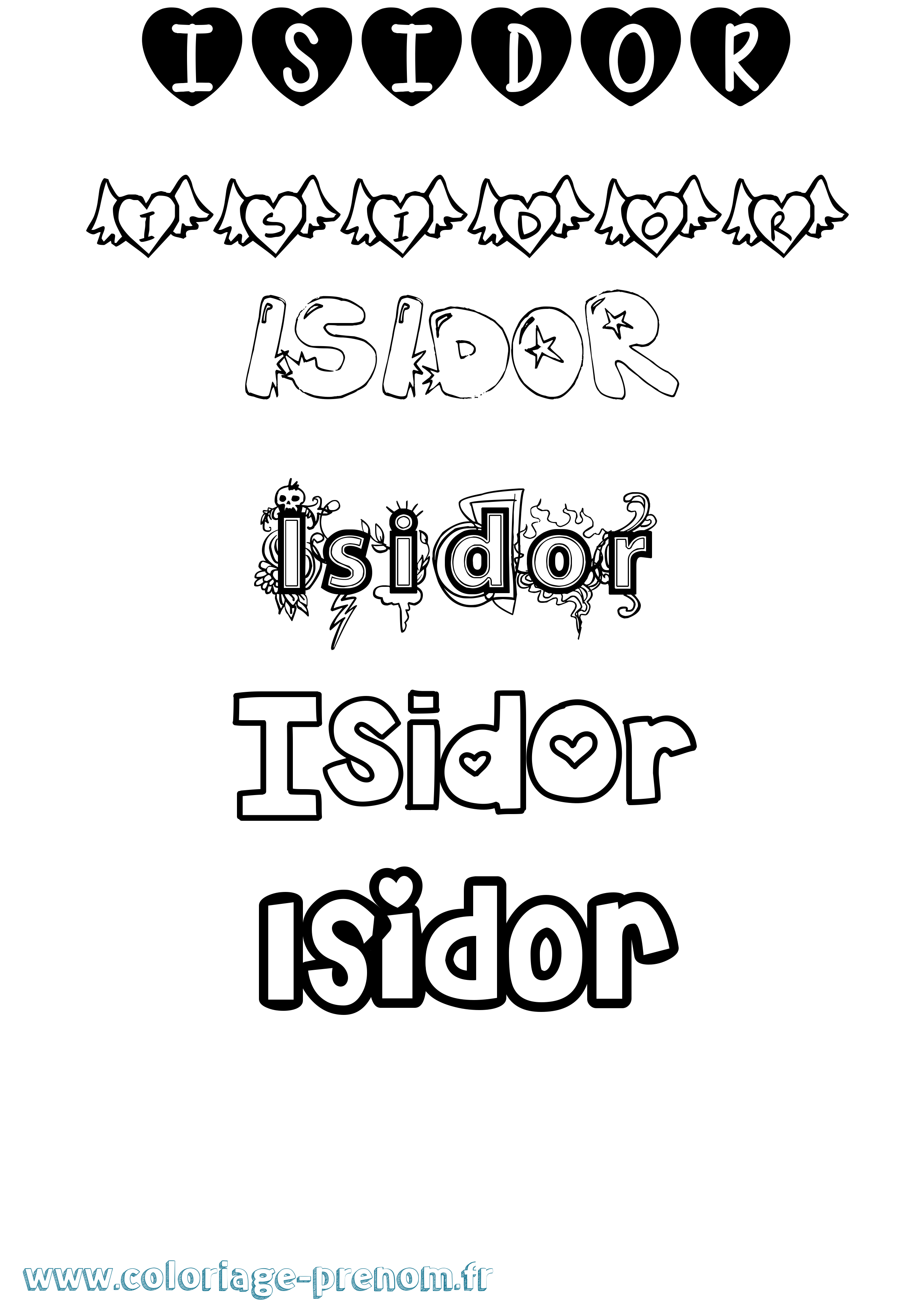 Coloriage prénom Isidor Girly