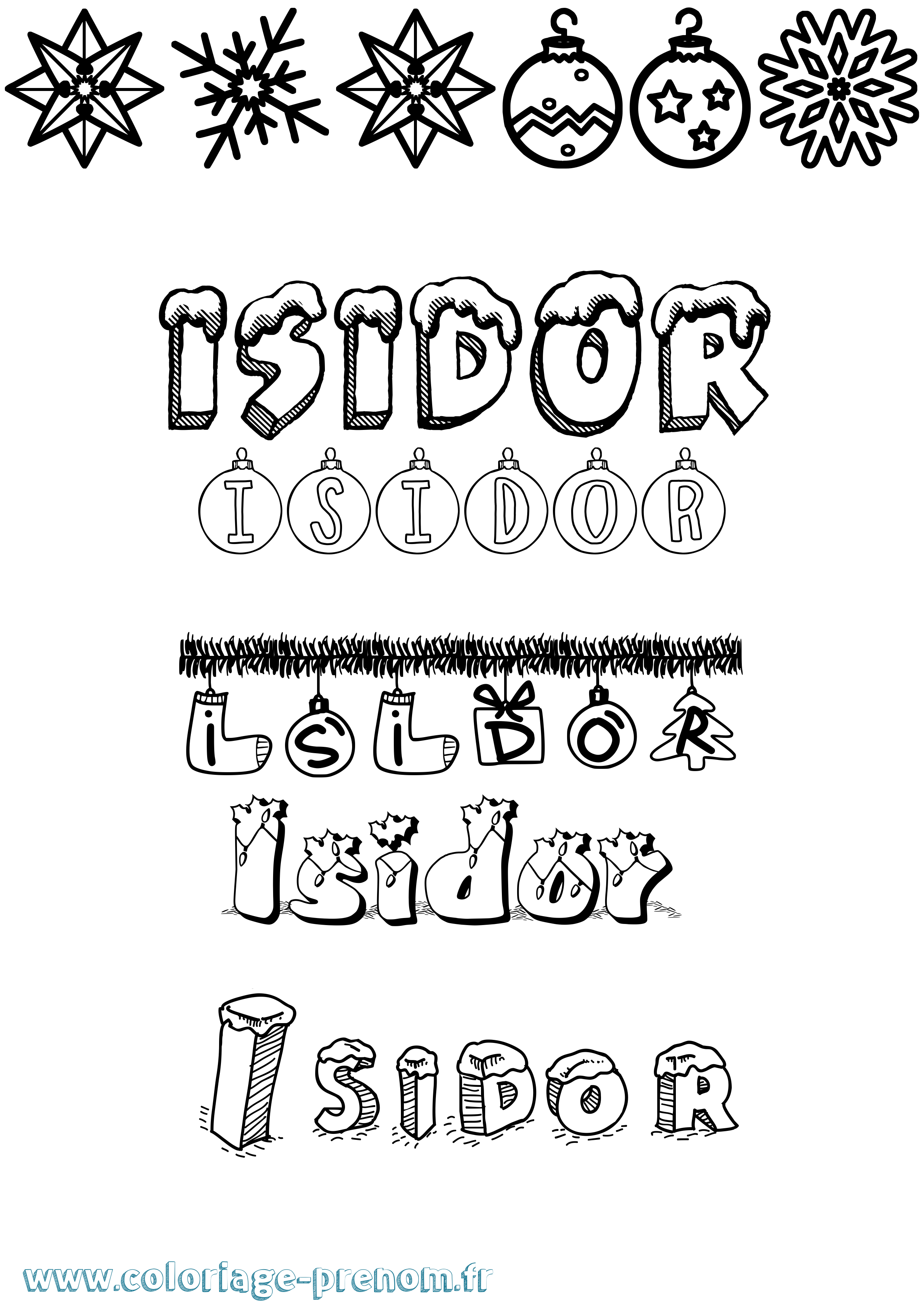 Coloriage prénom Isidor Noël