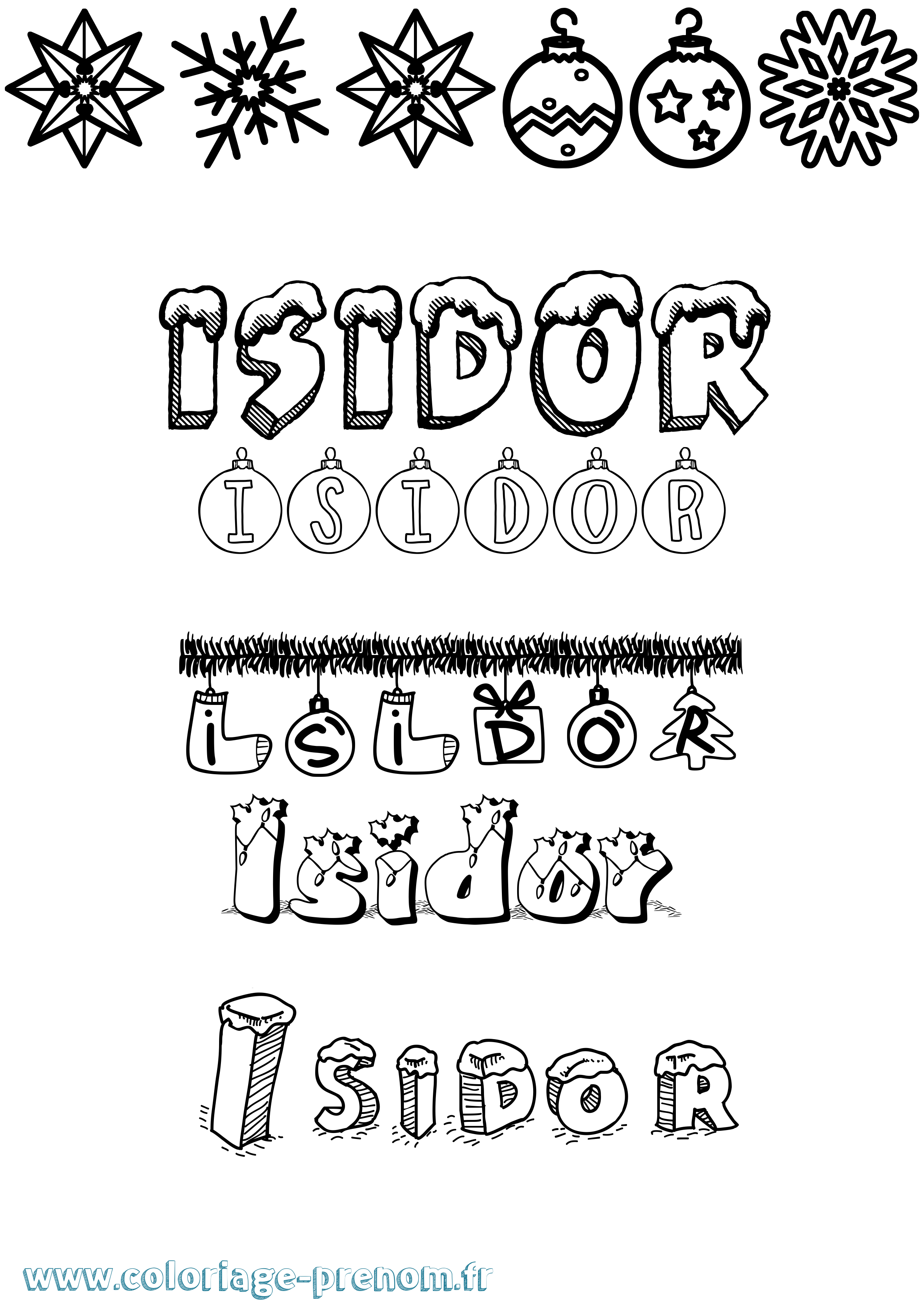 Coloriage Isidor Noël Coloriage prénom Isidor Noël