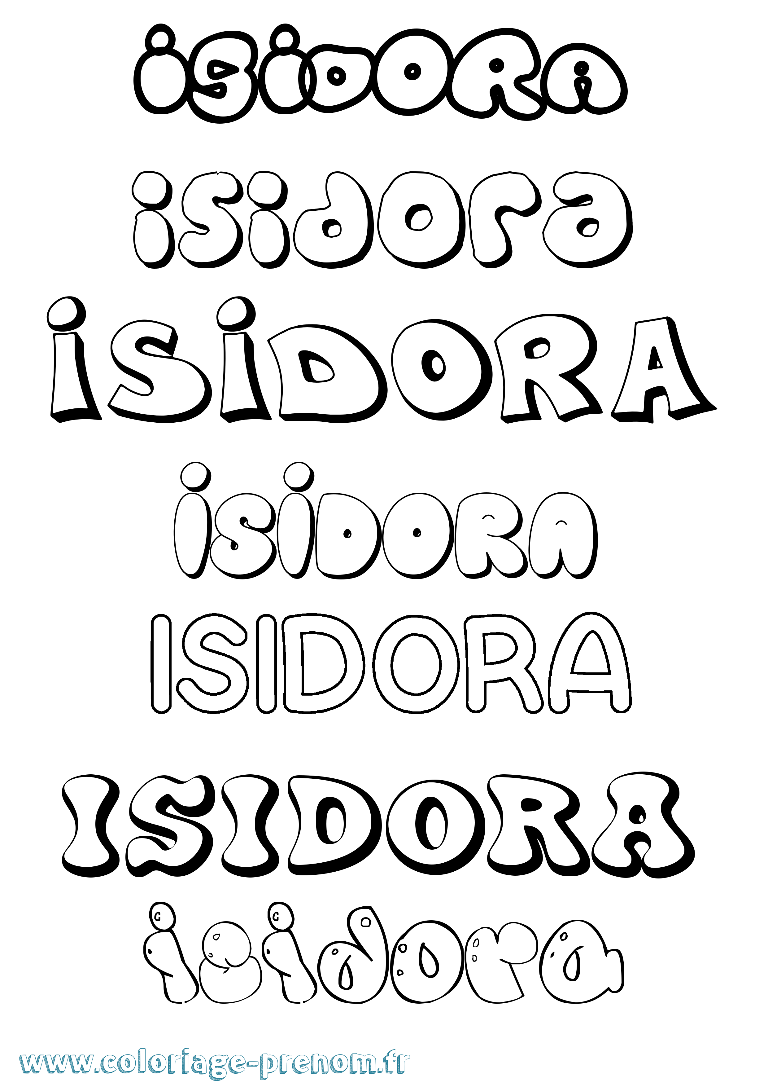 Coloriage prénom Isidora Bubble