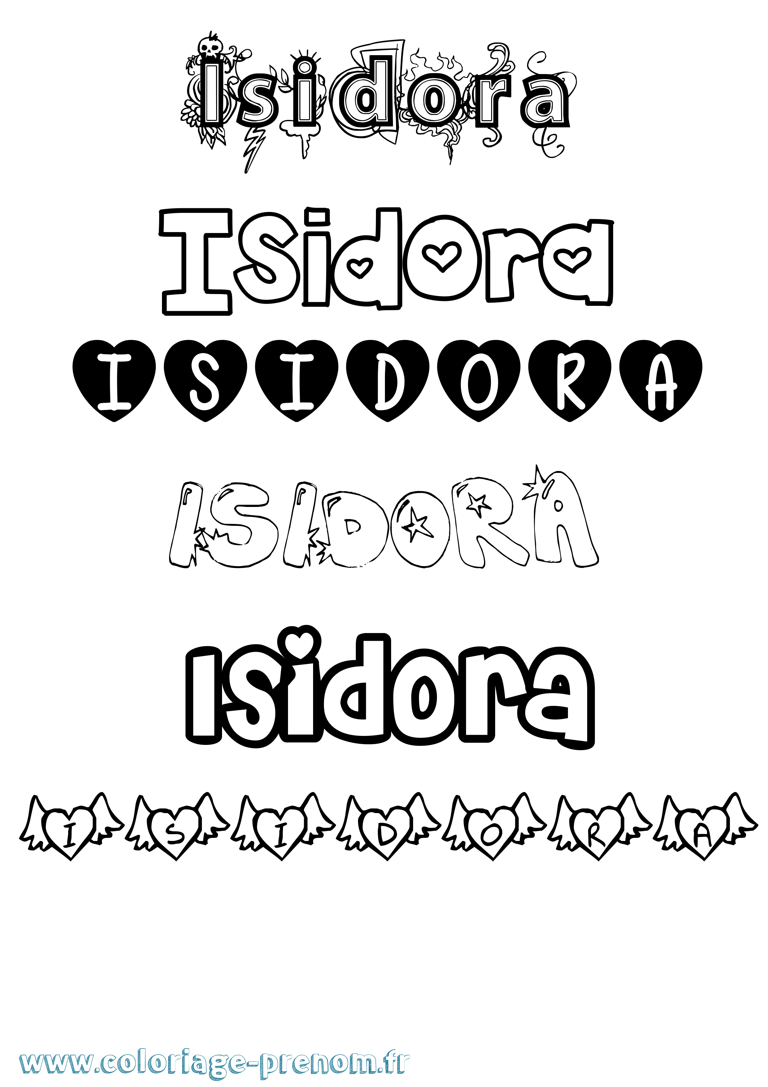 Coloriage prénom Isidora Girly