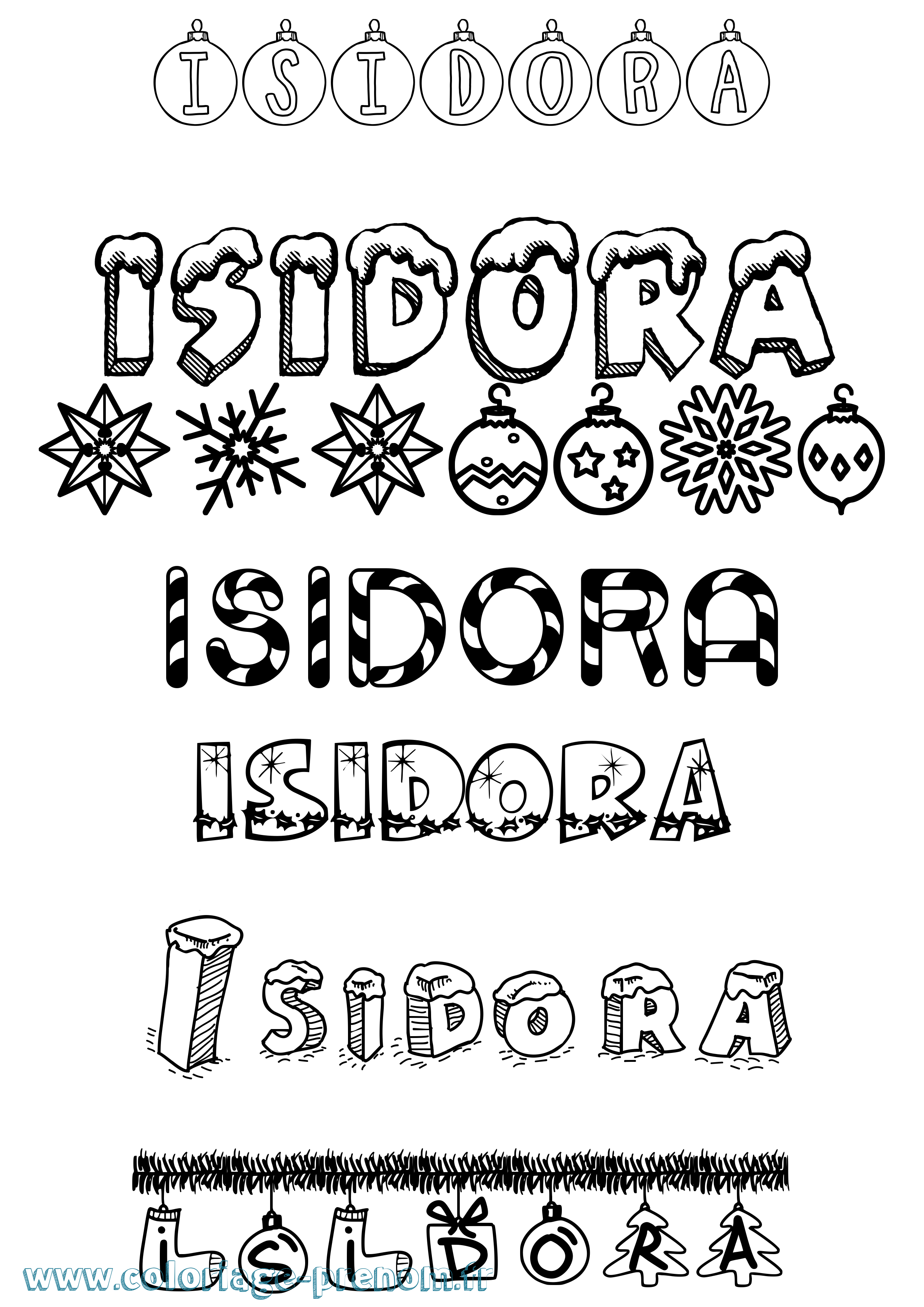 Coloriage Isidora Noël Coloriage prénom Isidora Noël