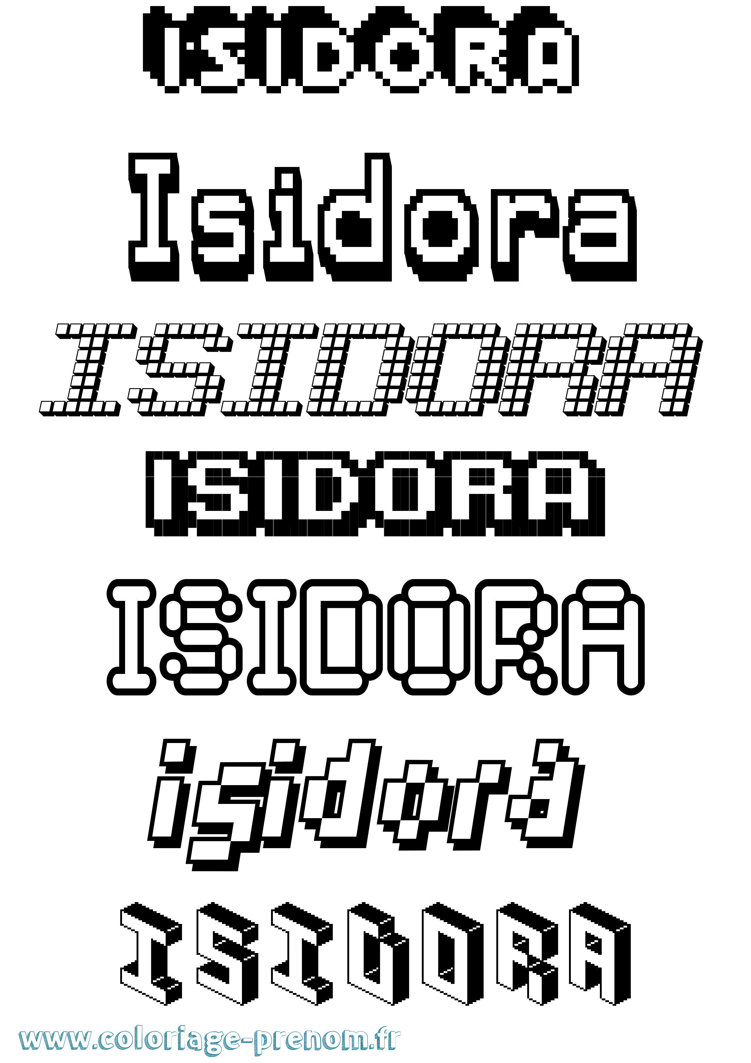 Coloriage prénom Isidora Pixel