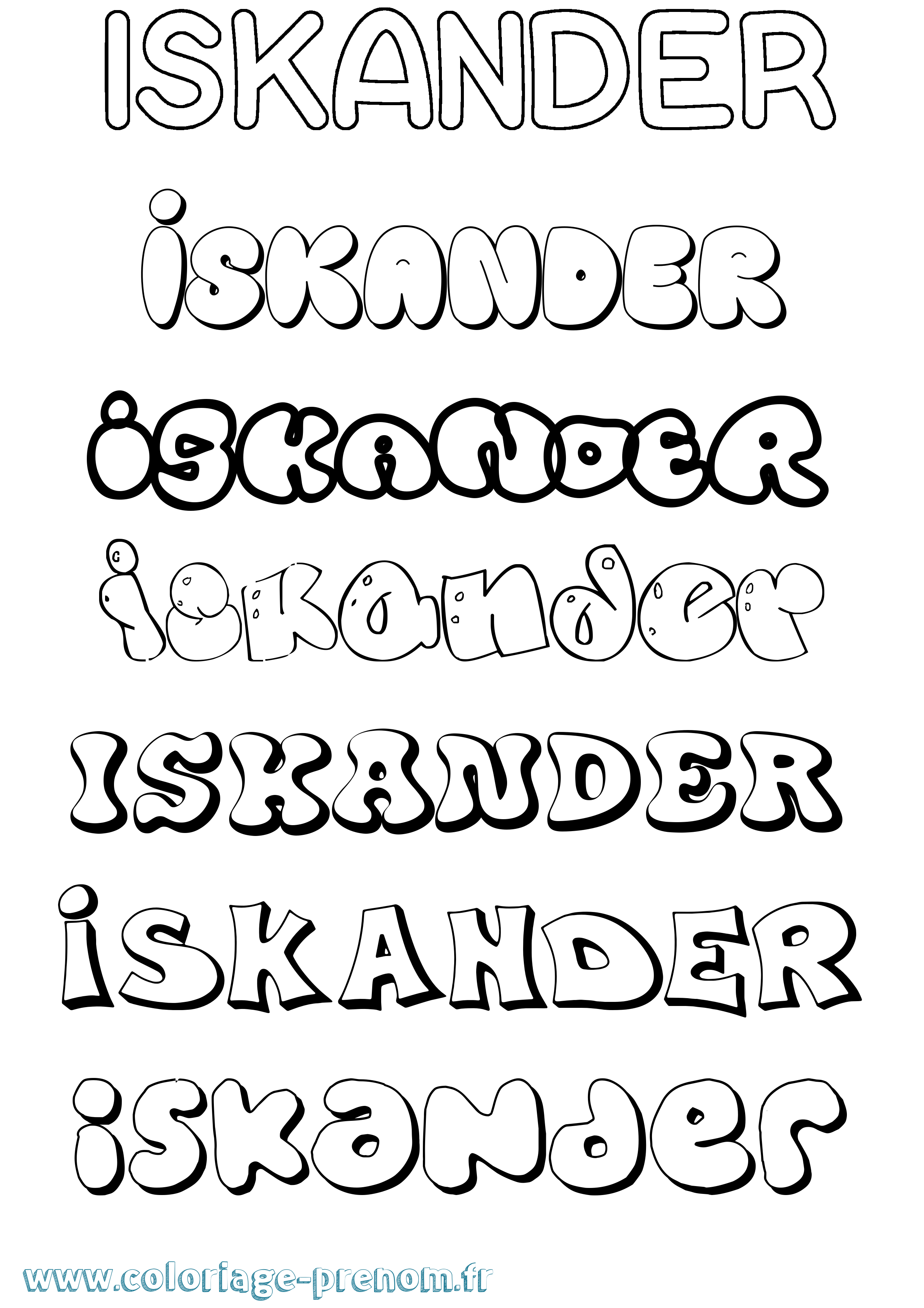 Coloriage prénom Iskander Bubble