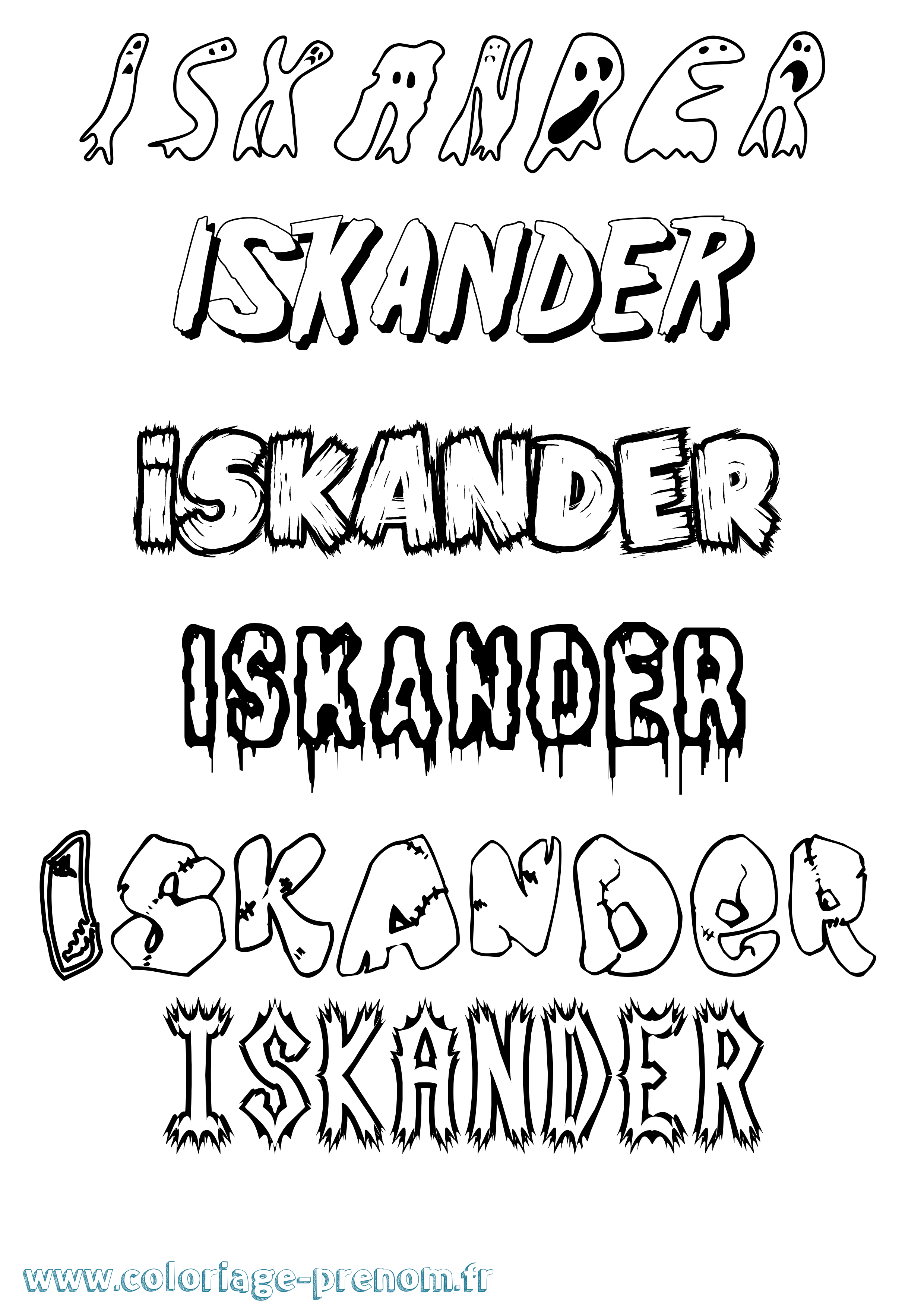 Coloriage prénom Iskander Frisson