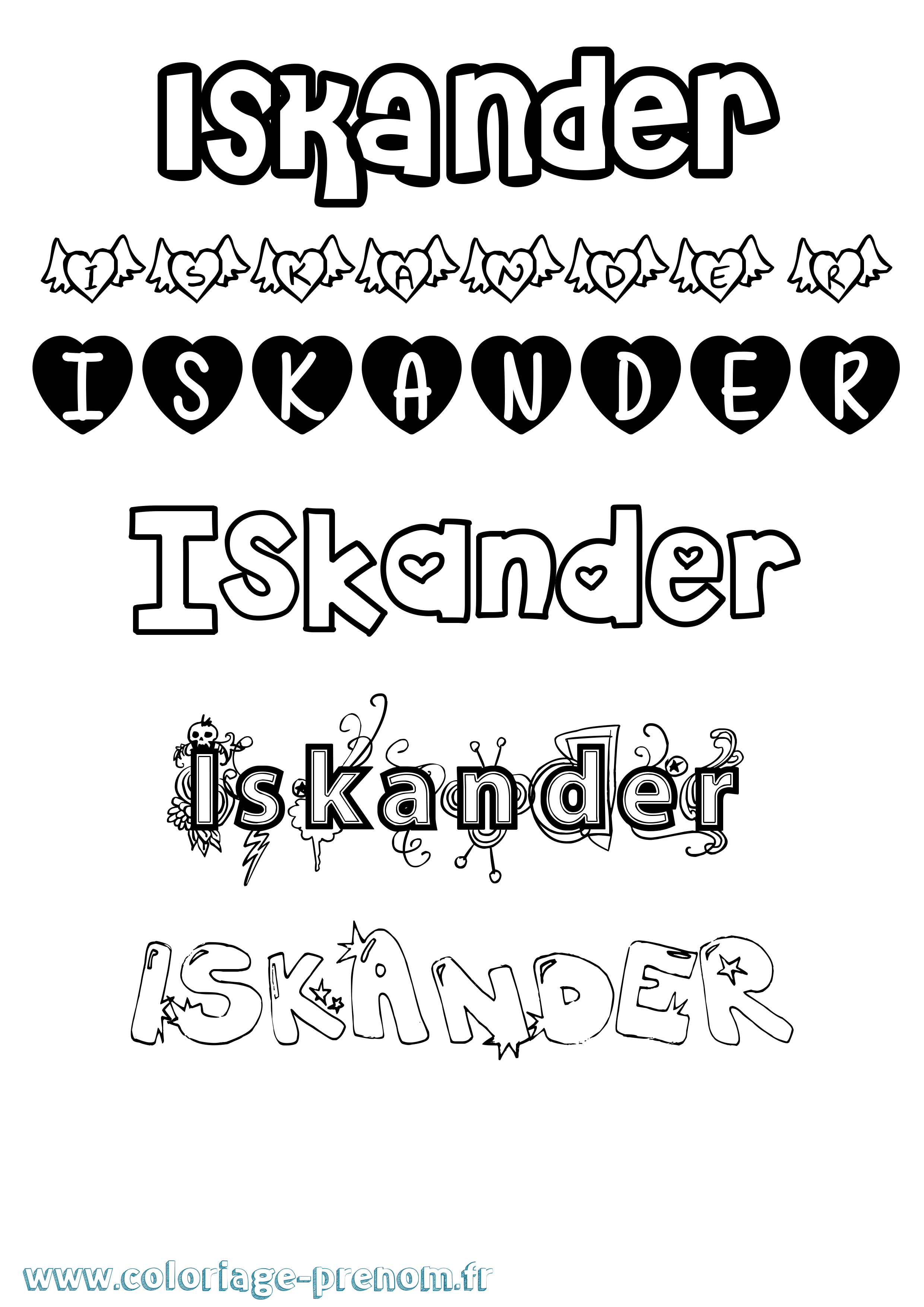 Coloriage prénom Iskander Girly
