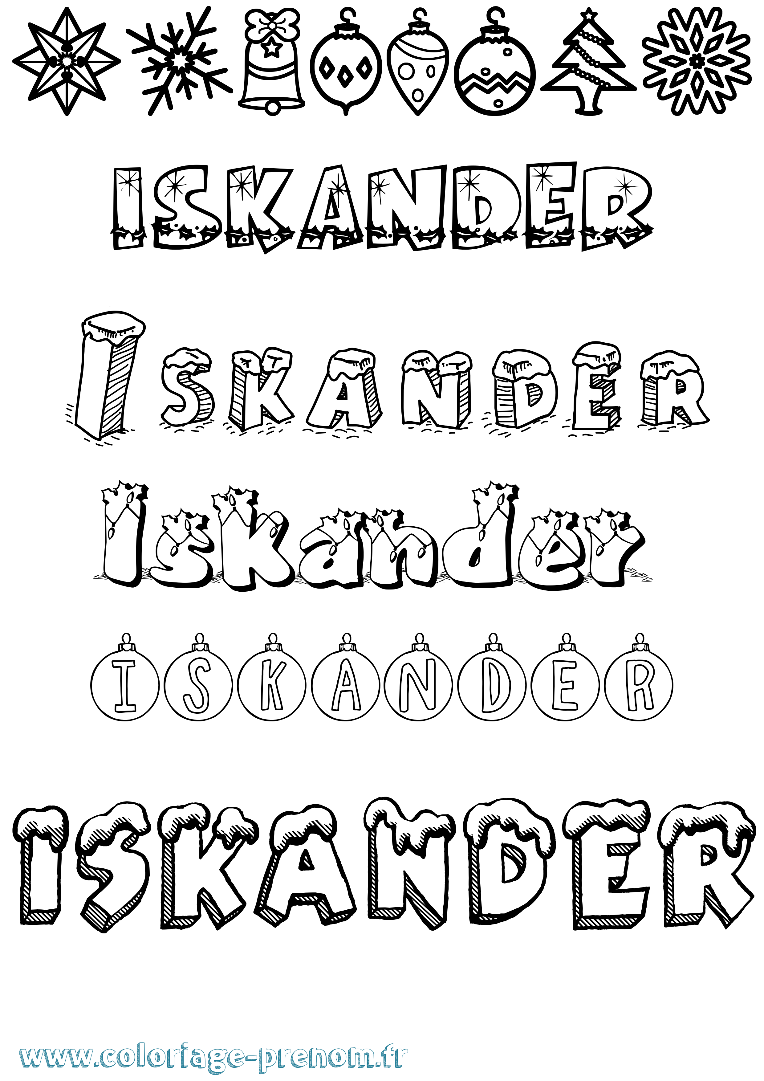 Coloriage prénom Iskander Noël