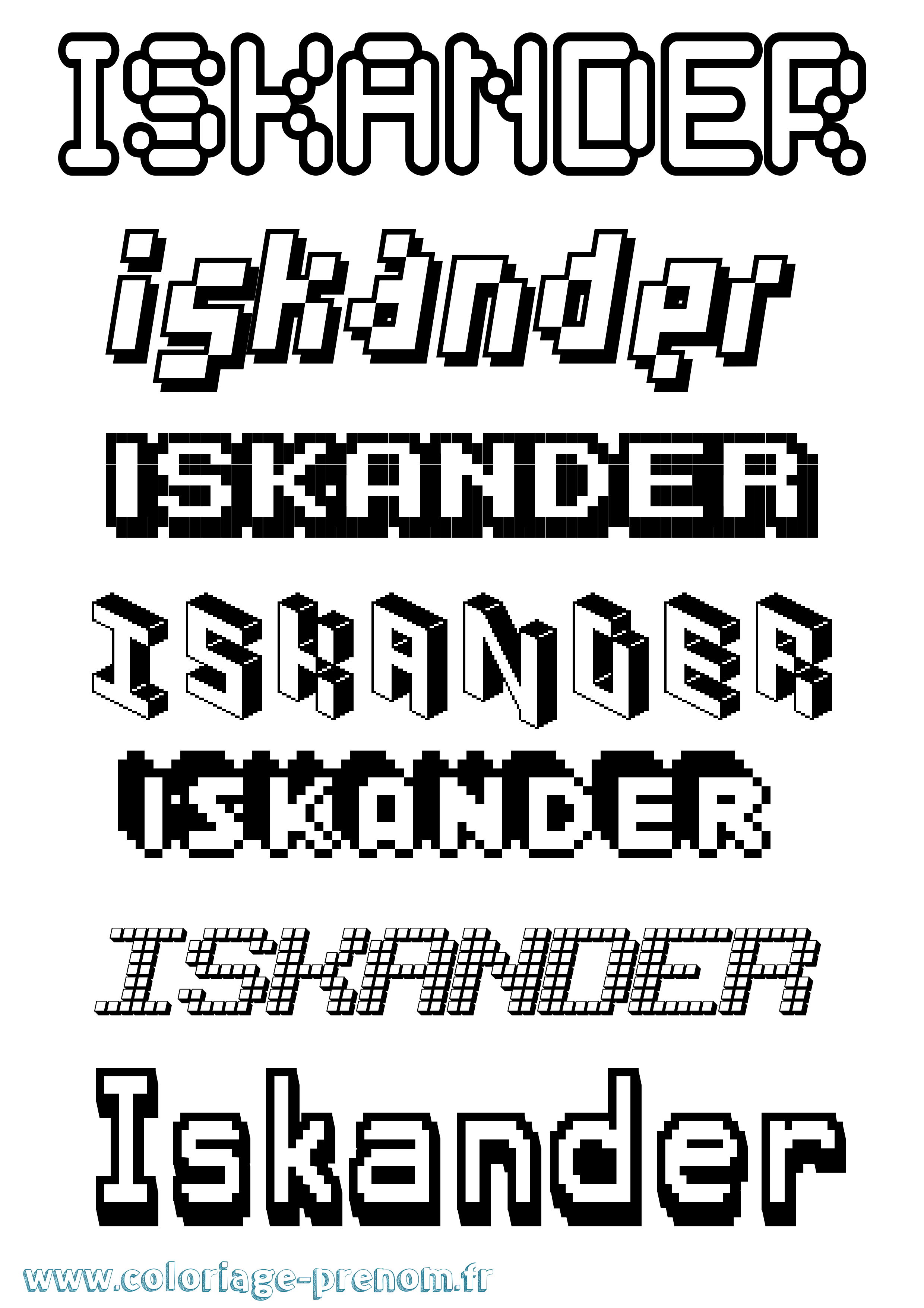Coloriage prénom Iskander Pixel